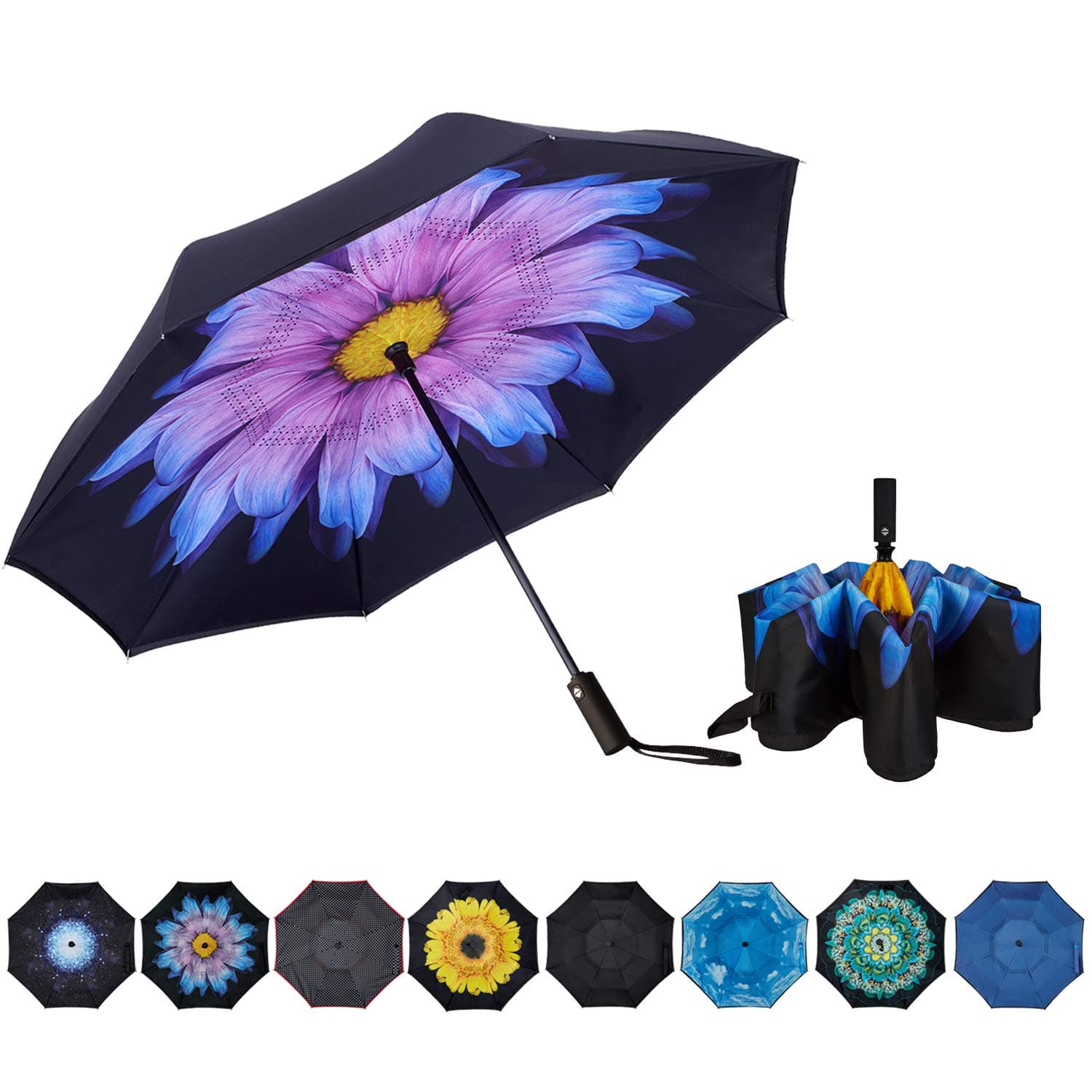 Inverted Umbrella Double Layer Automatic Folding Reserve Umbrella Windproof UV Protection for Rain Car Travel Outdoor Men Women
