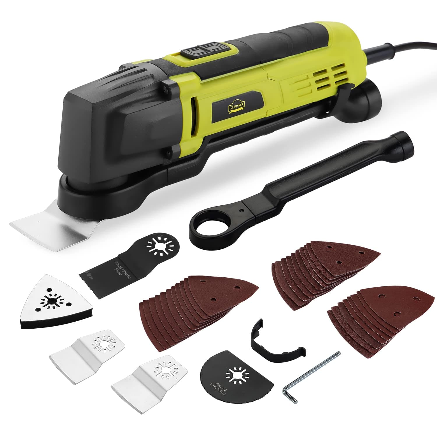 DEWINNER Oscillating Multi-Tool, Detail Sander for Drill Attachment,Sanding Kit, a Mini Saw & Grinder, Scraper and Grout Remover, Variable Speed Universal Fit Accessory