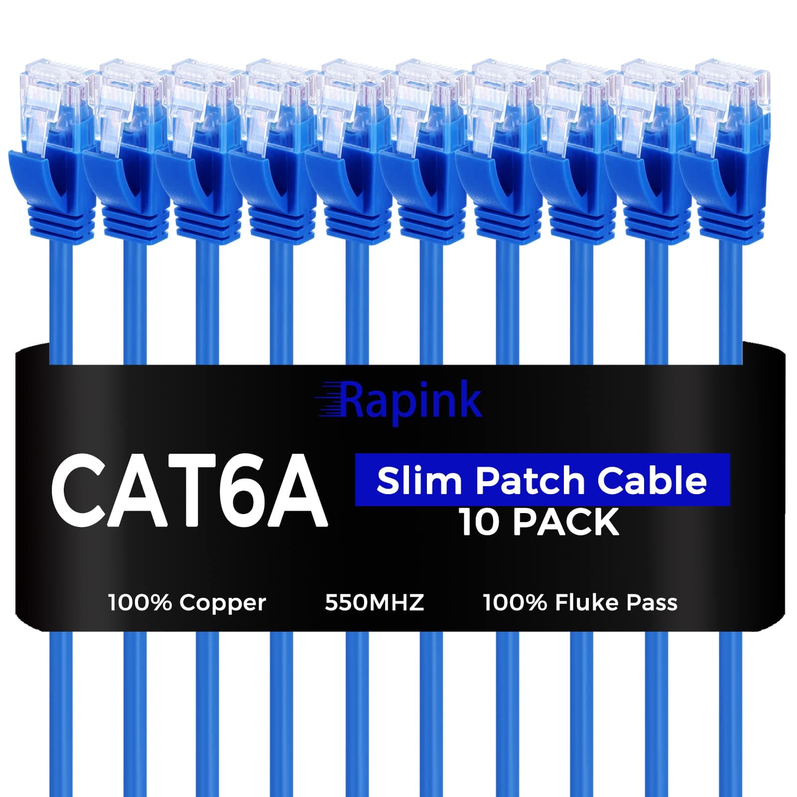 Rapink Patch Cables Cat6a 7ft (10 Pack) Slim, Cat6a Ethernet Patch Cable 10G Support, Snagless Cat 6 Patch Cable for Patch Panel to Switch, Flexiable Cat 6a Ethernet Cable with Gold Plated