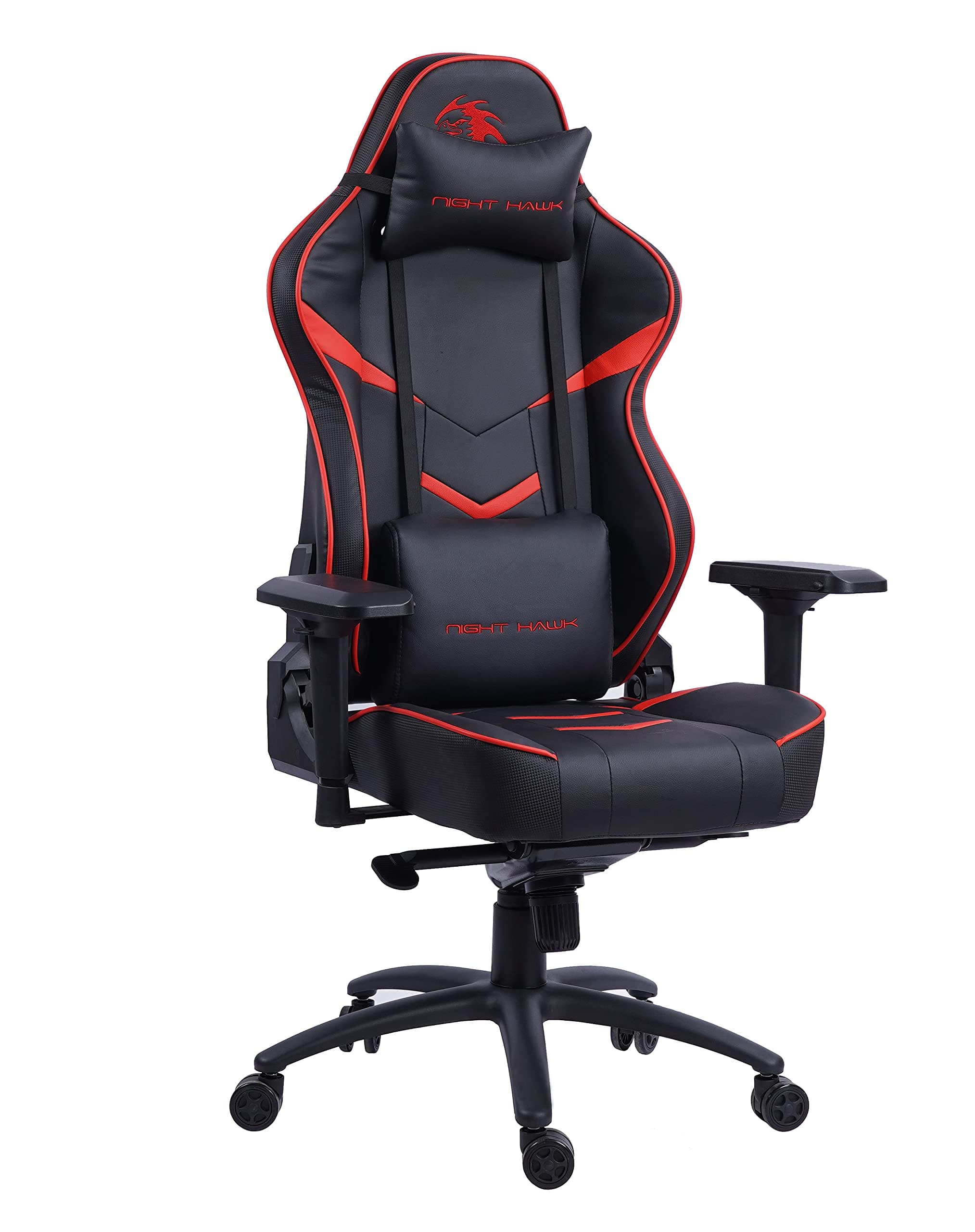 Night Hawk Ergonomic Gaming Chair for Computer Table, Office, Study Chair High Back Seating Chair for Gamers PU Leather Boss Chair with Lumbar & Neck Support Pillow (Black & Red/NHC-101/3 Yr Warranty)