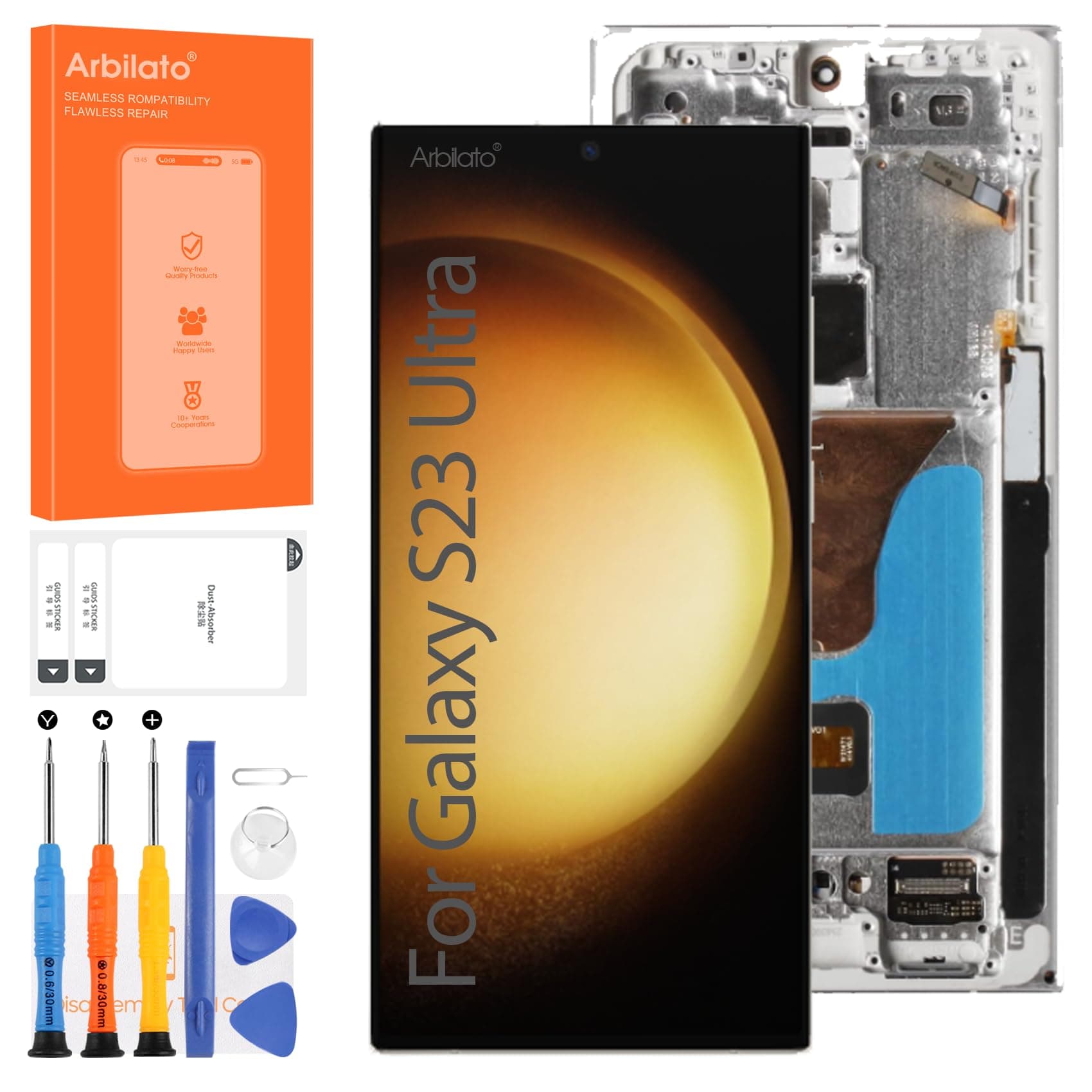 OLED Screen for Samsung S23 Ultra Screen Replacement for S23 Ultra LCD Screen SM-S918B Touch Display Digitizer Assembly Repair Parts with Frame(with Fingerprint Function)(Only Fit US Version) (Sliver)