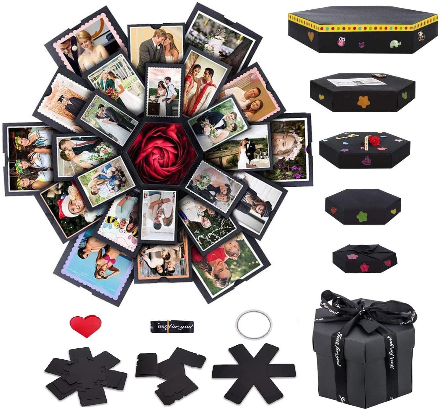 Explosion Gift Box 6 Faces - Custom Gifts for Boyfriend, Creative Handmade DIY Photo Album Scrapbook, 18.5x18.5 Inch Surprise Birthday, Valentine's Day or Wedding Memory Box