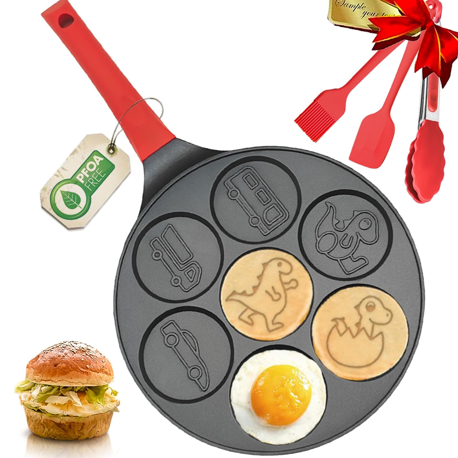 Dinosaur Egg Pan Omelet Pan Silver Dollar Pancake Pan Pancake Maker Breakfast 7-Cups Car Truck Pancake Mold Nonstick Egg Cooker