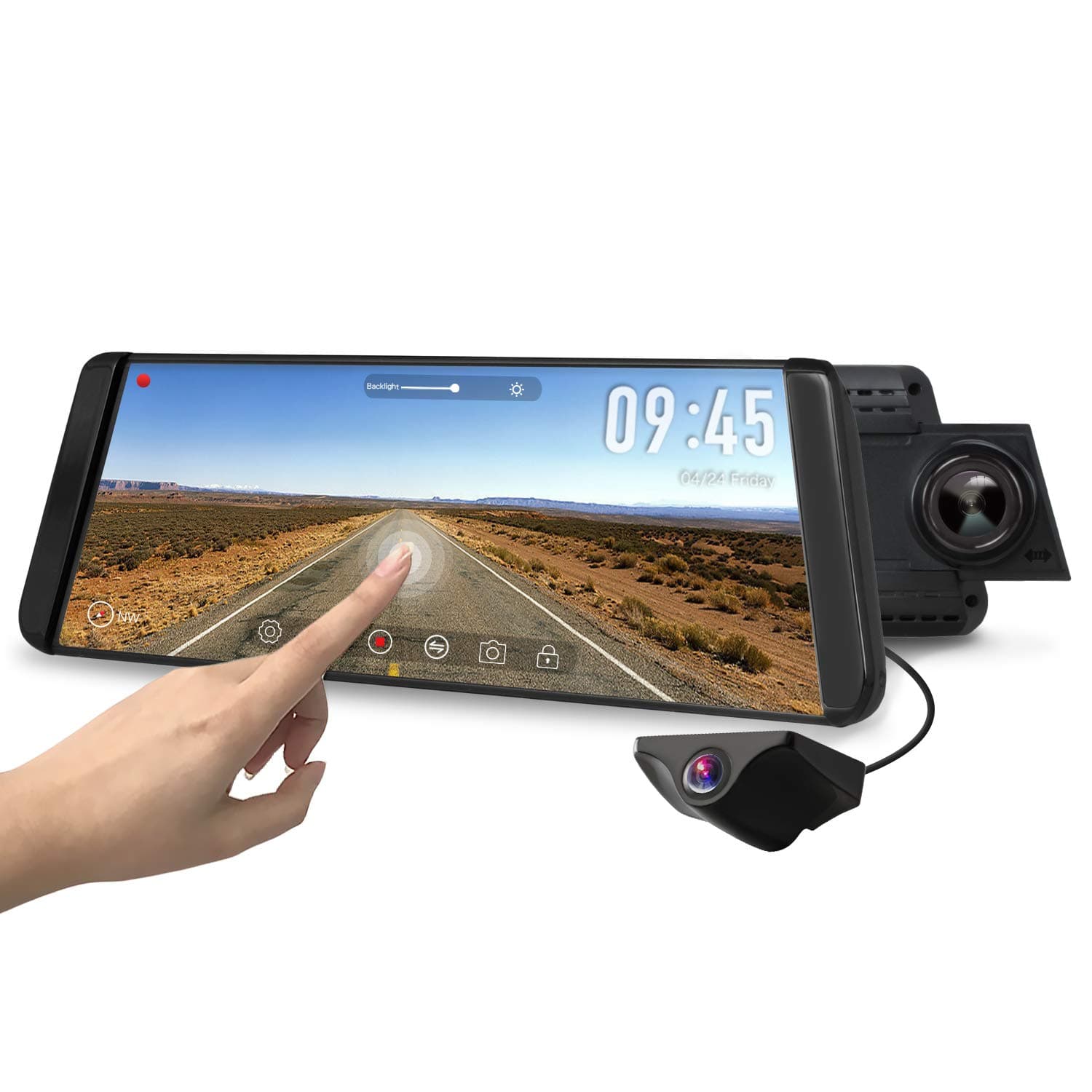 AUTO-VOX X2 Mirror Dash Cam with 9.88" Streaming Media 1296P FHD Touch Screen, 720P AHD Waterproof Backup Camera with G-Sensor, LDWS, WDR,GPS Tracking
