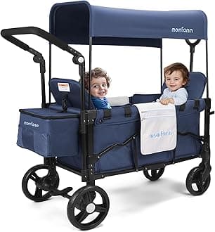 Stroller Wagon for 2 Kids, Baby Wagon Stroller with Adjustable Handle for Infants and Toddlers (Light Blue)