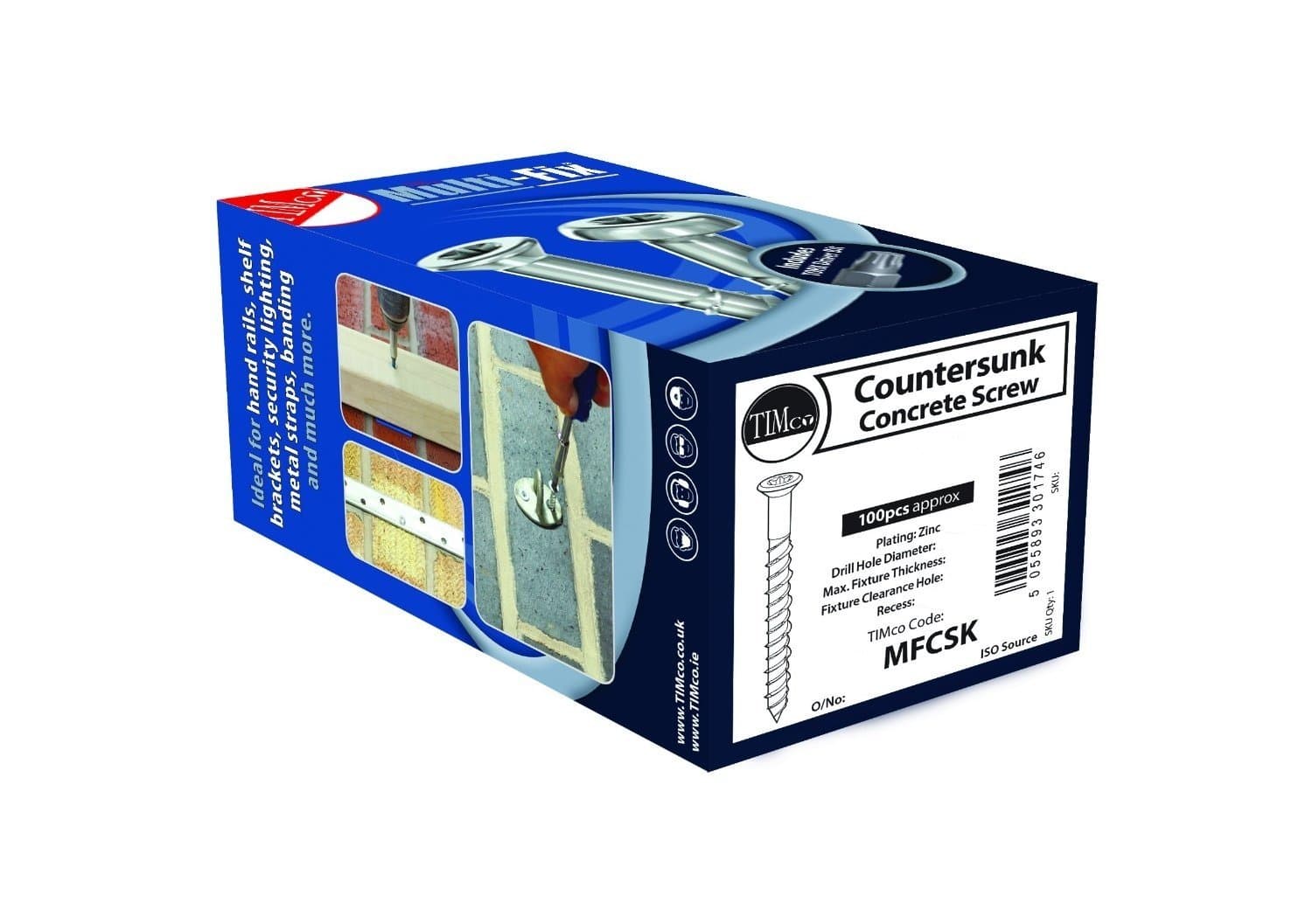 TIMCO Multi-Fix Countersunk Head Masonry Screw - 6 x 40 - Set of 100 Pieces,Silver