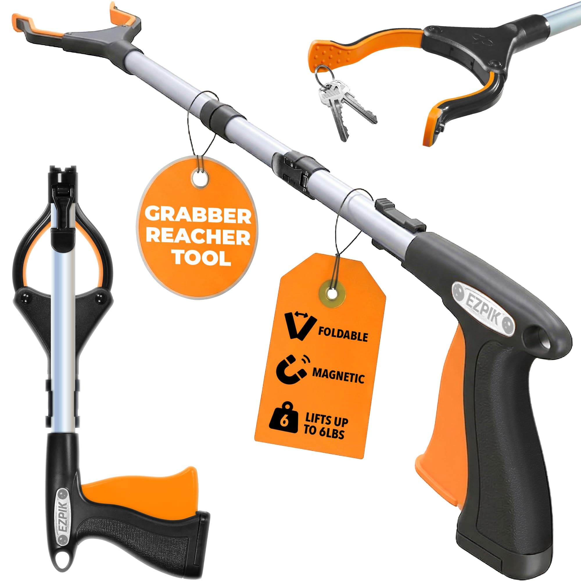 EZPIK Pro 36" Flexible Folding Grabber Tool for Elderly + Magnets, Reacher for Disabled & Seniors Heavy Duty Rotating Grippers for Reaching Underneath, Trash Grabbers & Pickers for Mobility
