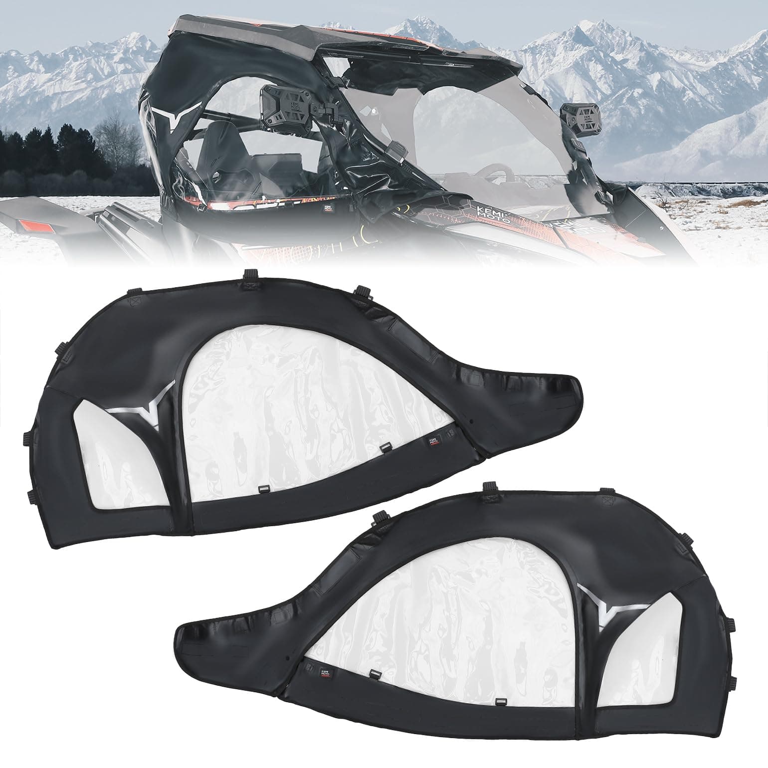 KEMIMOTO Upper Doors Upgrade Fit with Side Mirrors and Windshields, Compatible with CFMOTO ZForce 950 HO 22-24 / Sport 20-22 (Not 23+ Sport,Trail) Soft Cab Enclosures 2 Upper Windows
