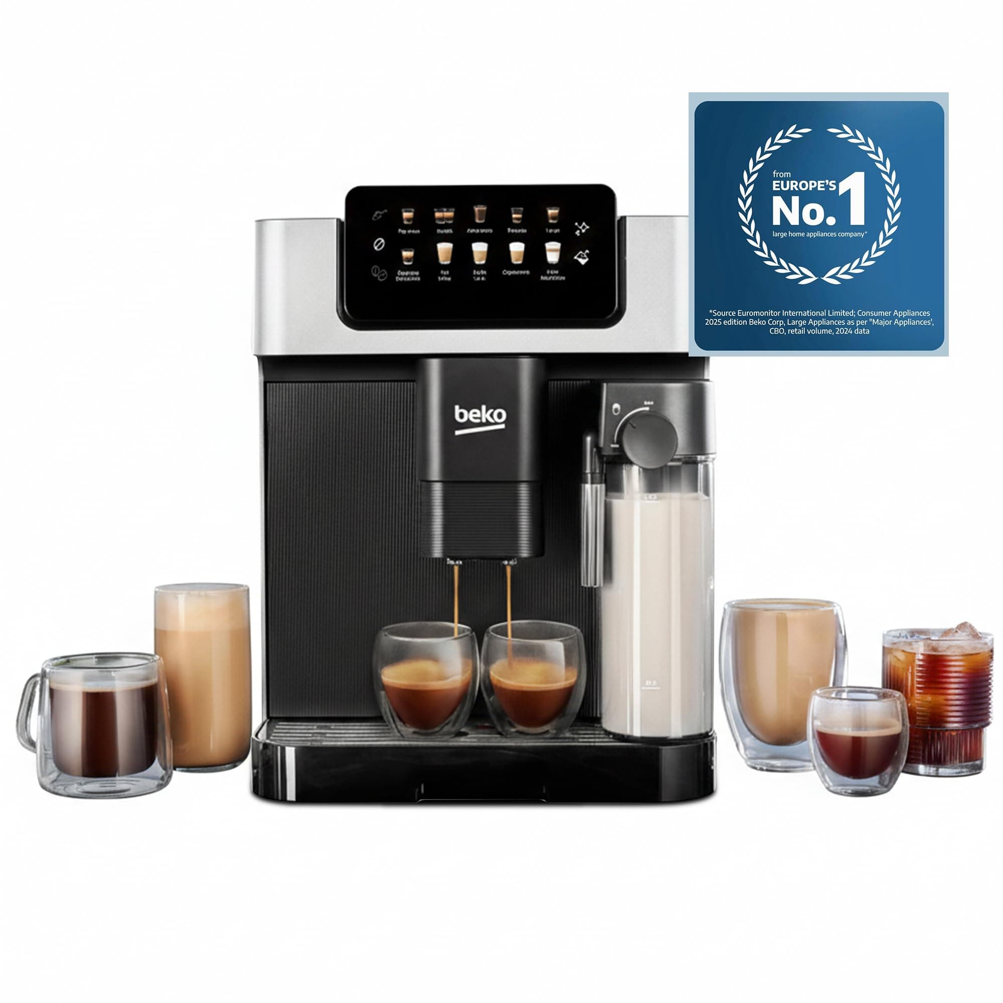 Beko CEG 7304X Automatic Bean to Cup Espresso Coffee Machine with 19 Bar, 1350W, Touch Control LCD Display, 2L Water Capacity, 600ml Milk Container Capacity - Stainless Steel