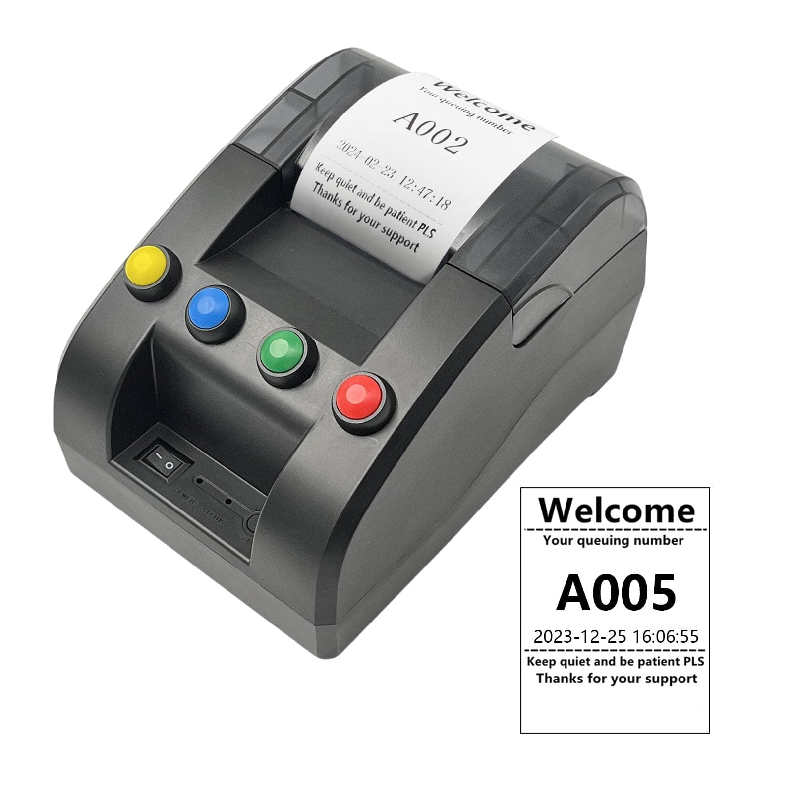 Take a Number Printer Ticket Thermal Printer Ticket Machine with 57mm Receipt Ticket Roll Show Different Department Name and Queue Number for Wireless Calling System for Haunted House(TP-4 Way)