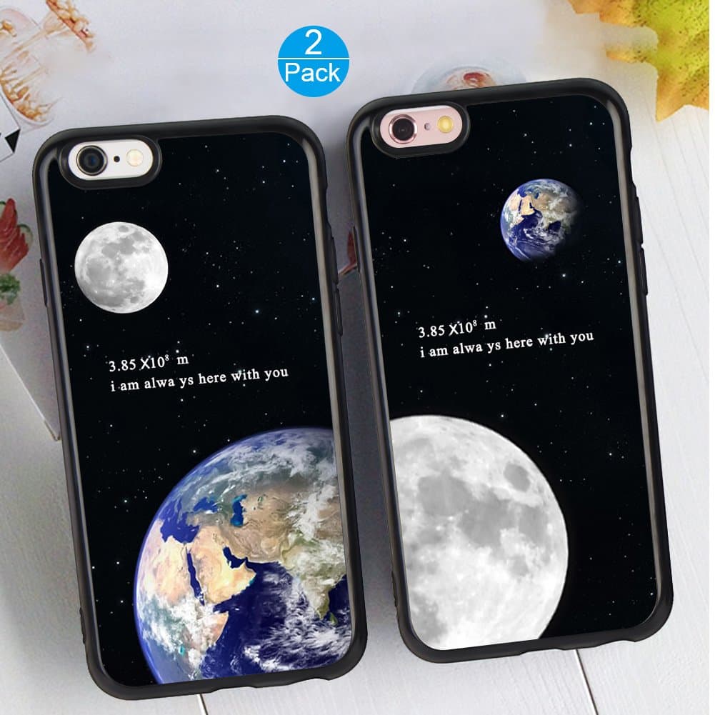 iPhone 6/6S 2X Case Earth&Moon Design Lovers Couple Best Friends Ultra-Slim Soft Silicone Bumper Frame Cover Cases for iPhone6/6S 4.7 inch