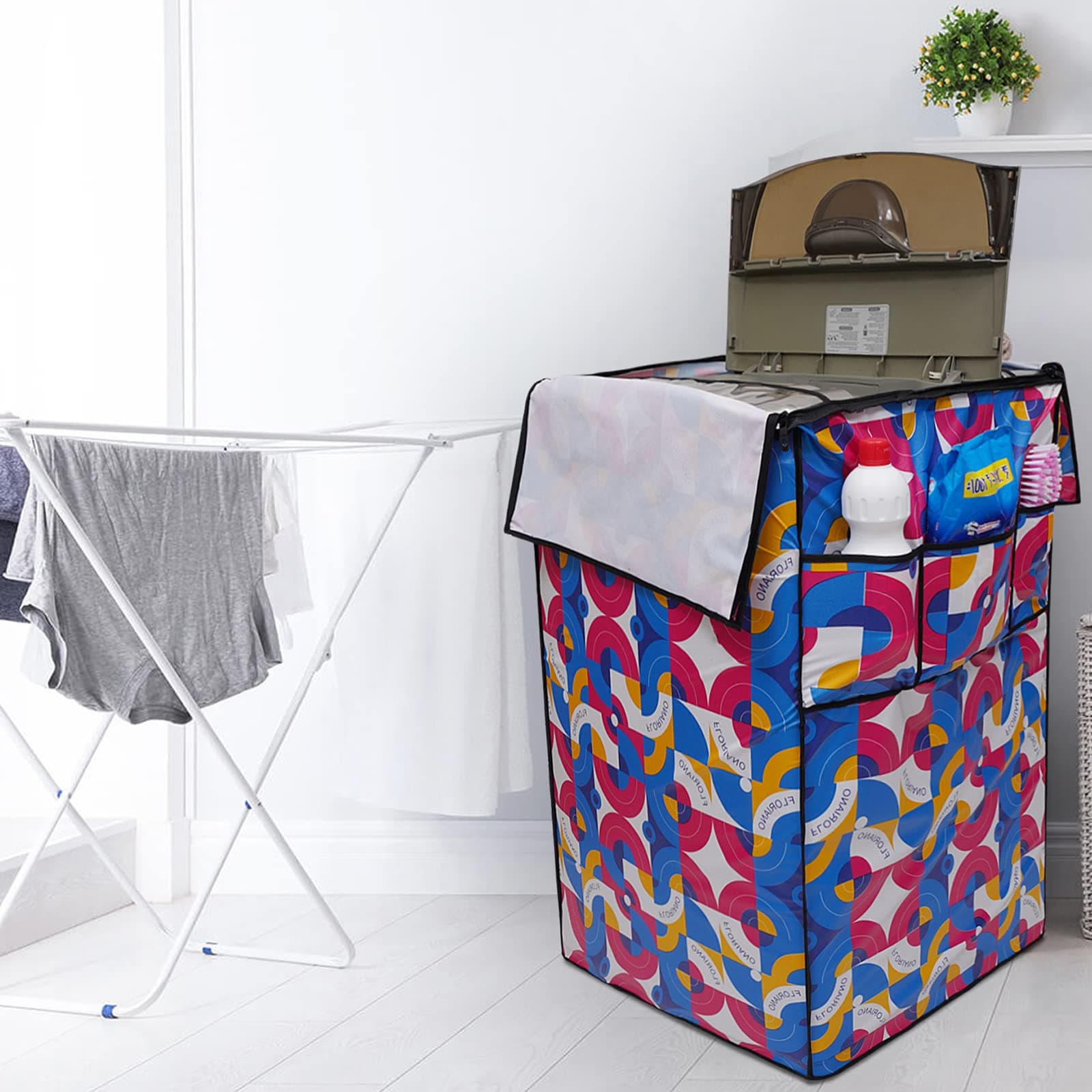 Dream Care PVC Top Loading Washing Machine Cover For 8 Kg, 8.5 Kg | Waterproof & Dustproof | Size : 66 x 66 x 102 cm | (Multicolor Design 04)