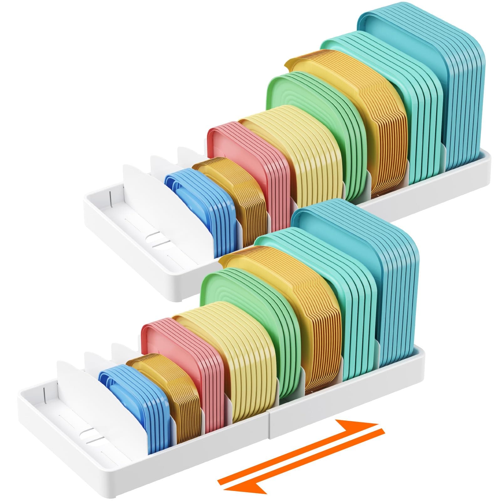 Lifewit Kitchen Cabinet Organizer for Food Contanier Lid, Expandable Lid Holder with 8 Adjustable Dividers & 9 Sections for Pantry Organizers and Storage, Extra Large, 13"-24", 2Pack