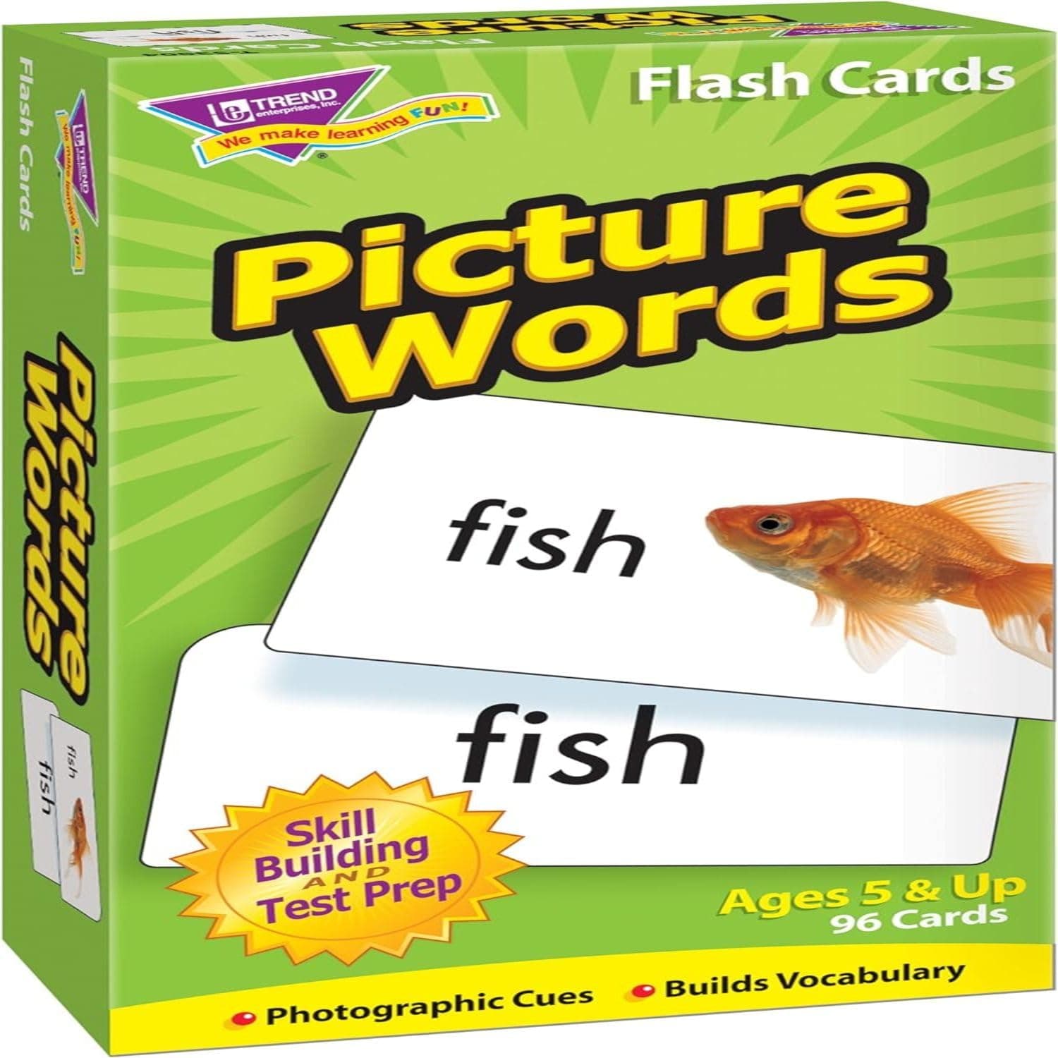 Picture Words Skill Drill Flash Cards, Content-Rich Self-Checking Cards to Practice and Master, Great for Skill Building, 96 Cards Included, Ages 5 and Up