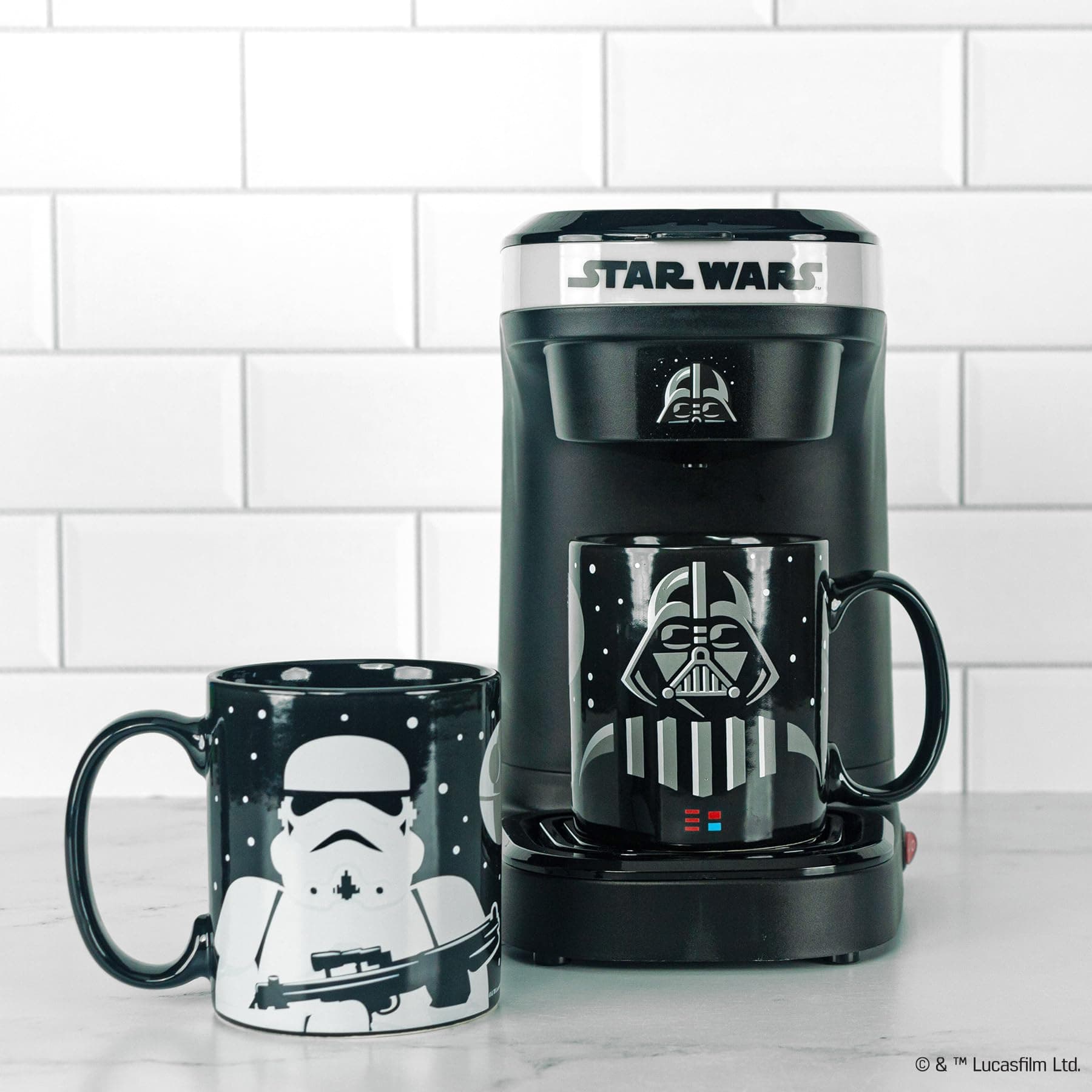 Star Wars Darth Vader & Stormtrooper Coffee Maker Set – Single Cup Coffee Maker with Mugs – Perfect for Mornings, Movie Nights & Fan Kitchens