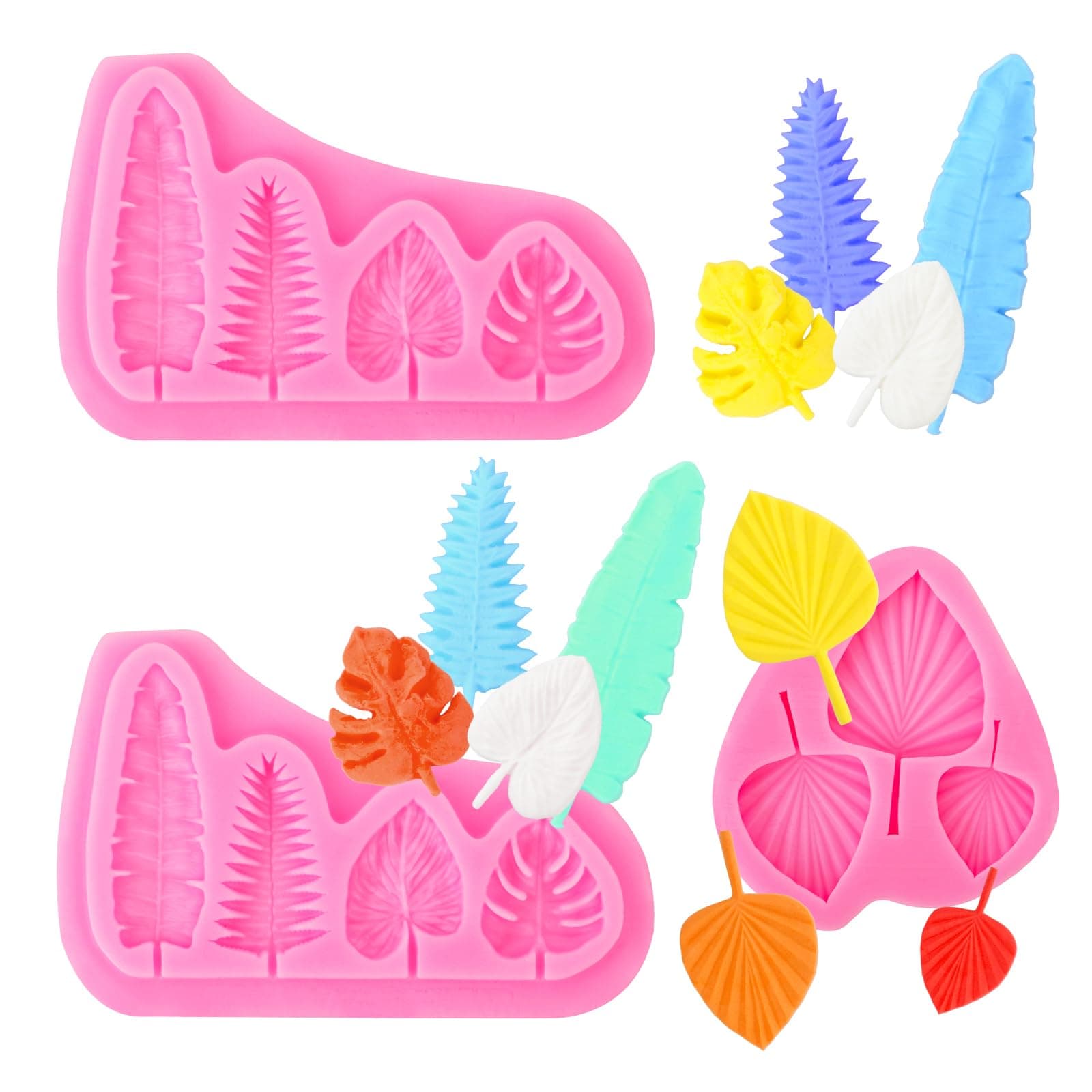 3 Pack Leaf Silicone Molds Fan Leaf Chocolate Mold Tropical Leaf Fondant Mold Palm Leaf Mold Monstera Leaf Chocolate Fondant Mold for Chocolate Candy Baking Sugar Cakes Cupcake Topper Decorating