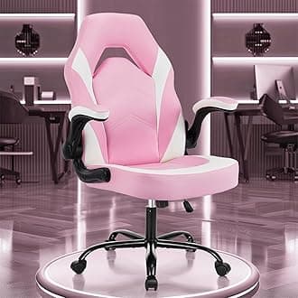 OLIXIS Computer Gaming Desk Chair - Big and Tall Ergonomic Lumbar Support with Flip-up Armrest and 360° Swivel Wheels, PU Leather Height Adjustable, for Home and Office, Pink