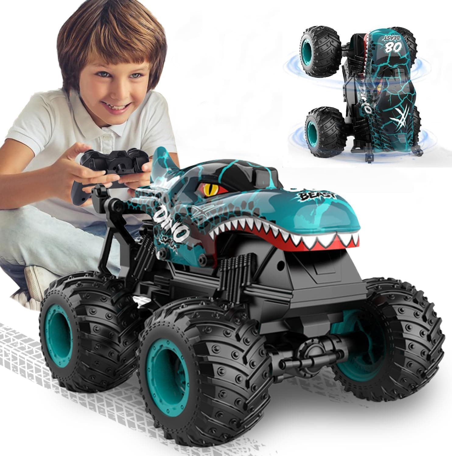Remote Control Monster Car, 2.4GHz All Terrain Remote Control Monster Truck, سيارات اطفال, Dinosaur Monster Car, Spray Music Monster Truck for Boys 4-7 8-12 and Girls Birthday Gift For Boys and Girls