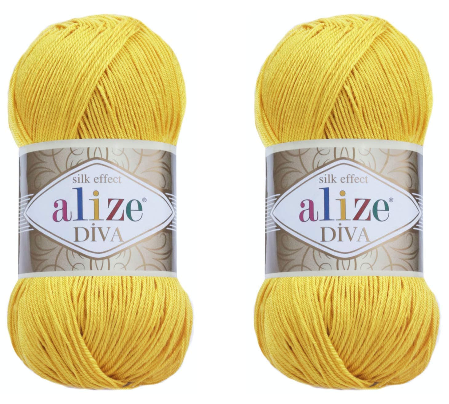Diva Hand Knitting Yarn - 100% Microfiber Acrylic With Silk Effect - Crochet Art Lace Craft - 2 Skeins, 200gr, 767 Yds (110-Yellow)