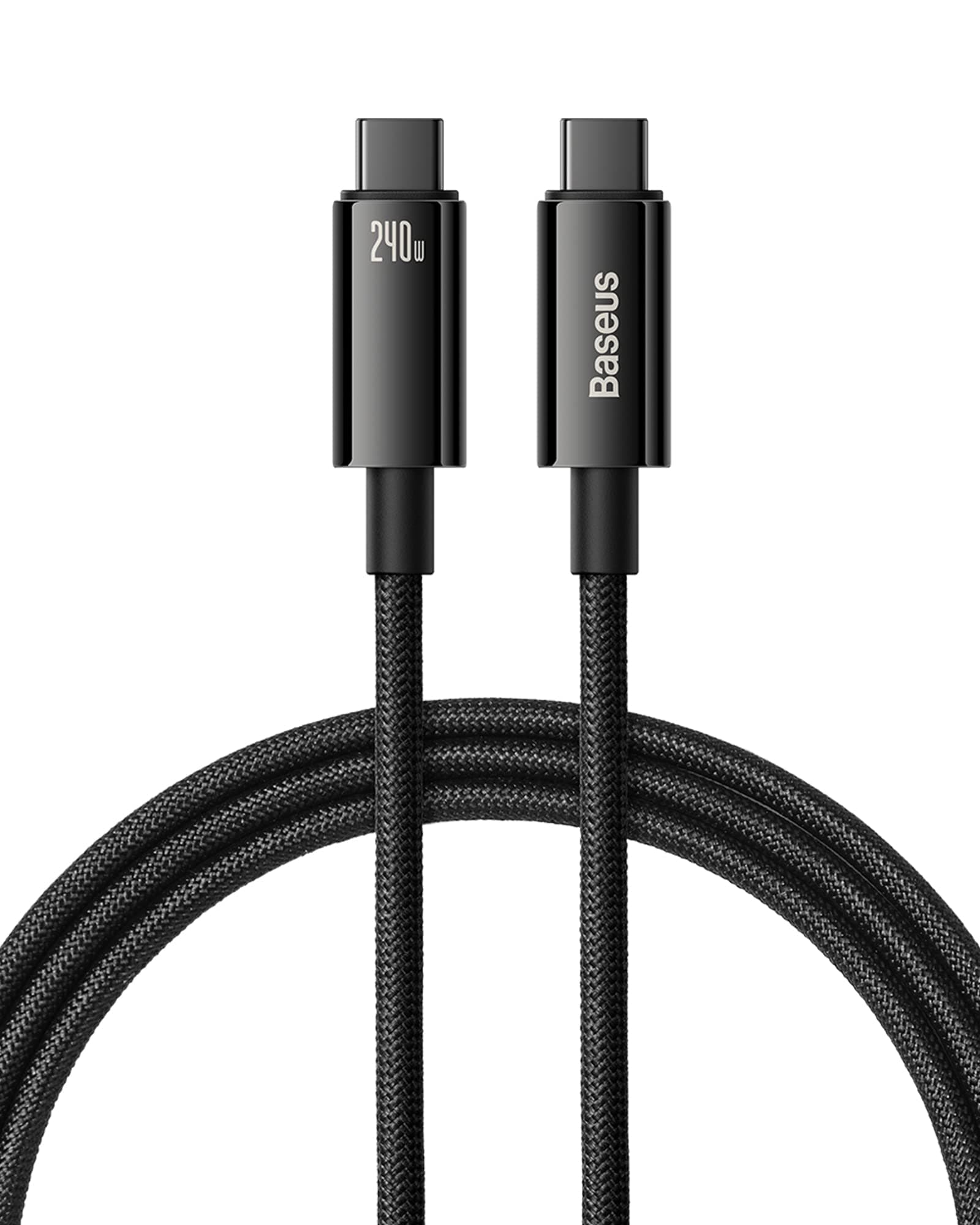Baseus 240W PD 3.1 5A QC 4.0 Fast Charging USB C Cable - Zinc Alloy Nylon Braided Type C Data Cable for Samsung S21 S20+ S10 Note 10 iPad Pro MacBook Pro Pixel (3.3Ft) Black