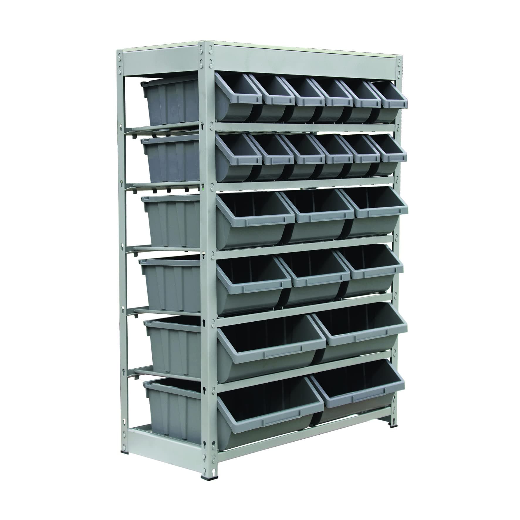 King's Rack Bin Rack Storage System Heavy Duty Steel Rack Organizer Shelving Unit w/ 22 Plastic Bins in 6 tiers