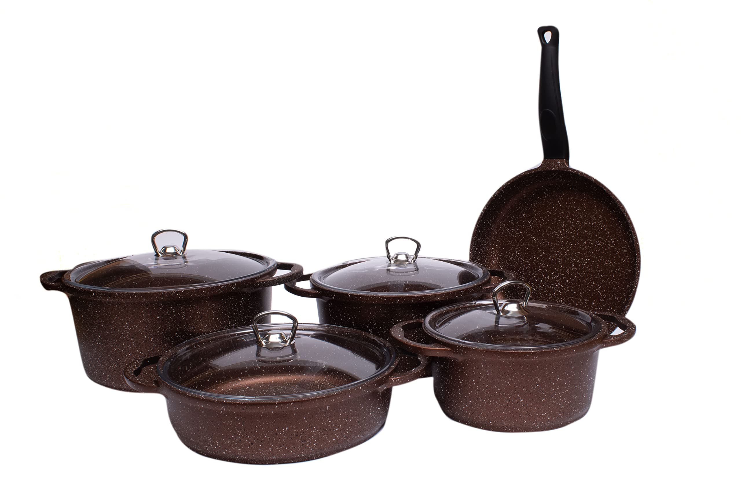 Falez Nova 9 Pcs Cast & Cast Cookware Set Casserole 20,24,28 Shallow Casserole 26 Frying Pan 26 CM