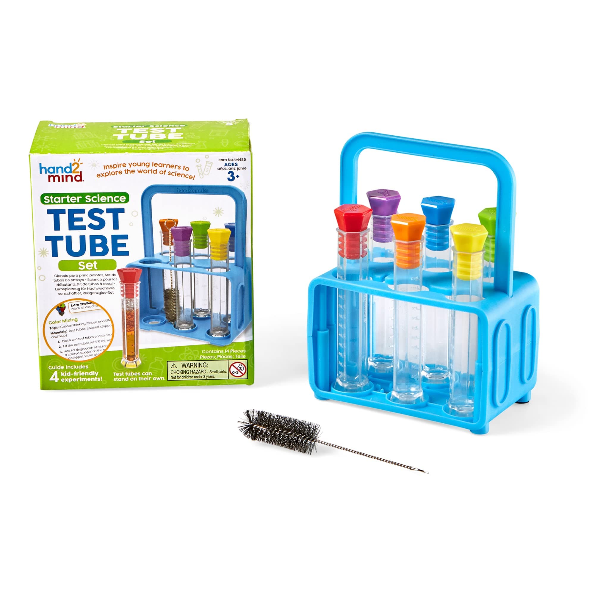 Learning Resources Starter Science Test Tube Set, Flat Bottom Test Tubes, Test Tube Rack, Science Supplies, Test Tubes with Lids, Science Experiments, Science Kits for Kids (6 Tubes)