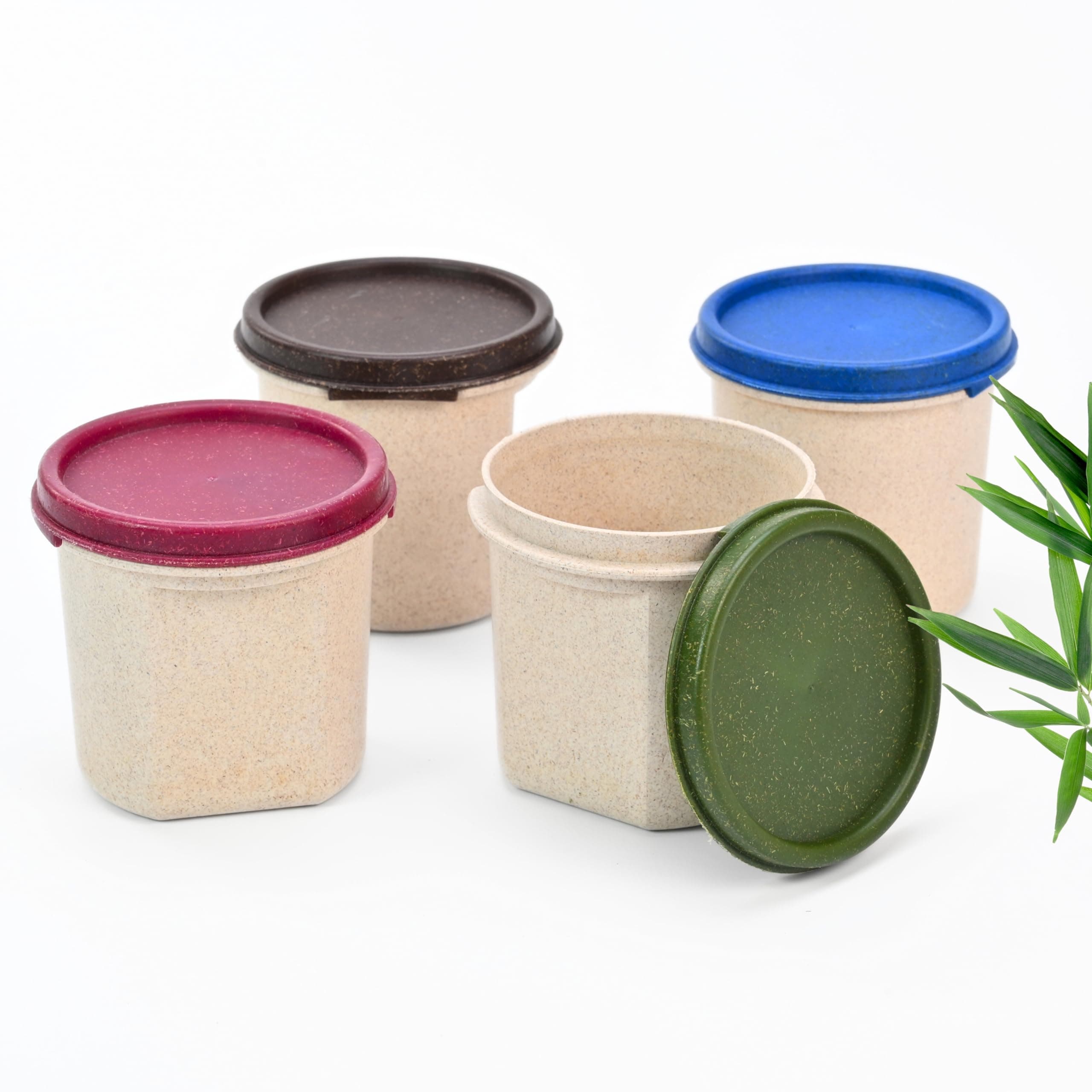 Eha Earth Friendly Storage Containers For Kitchen With Lid | Kitchen Containers Set of 4 | 350 ml | Made with Rice Husk | Microwave Safe & Fridge Storage Boxes | Storage Box | Multi-Dark