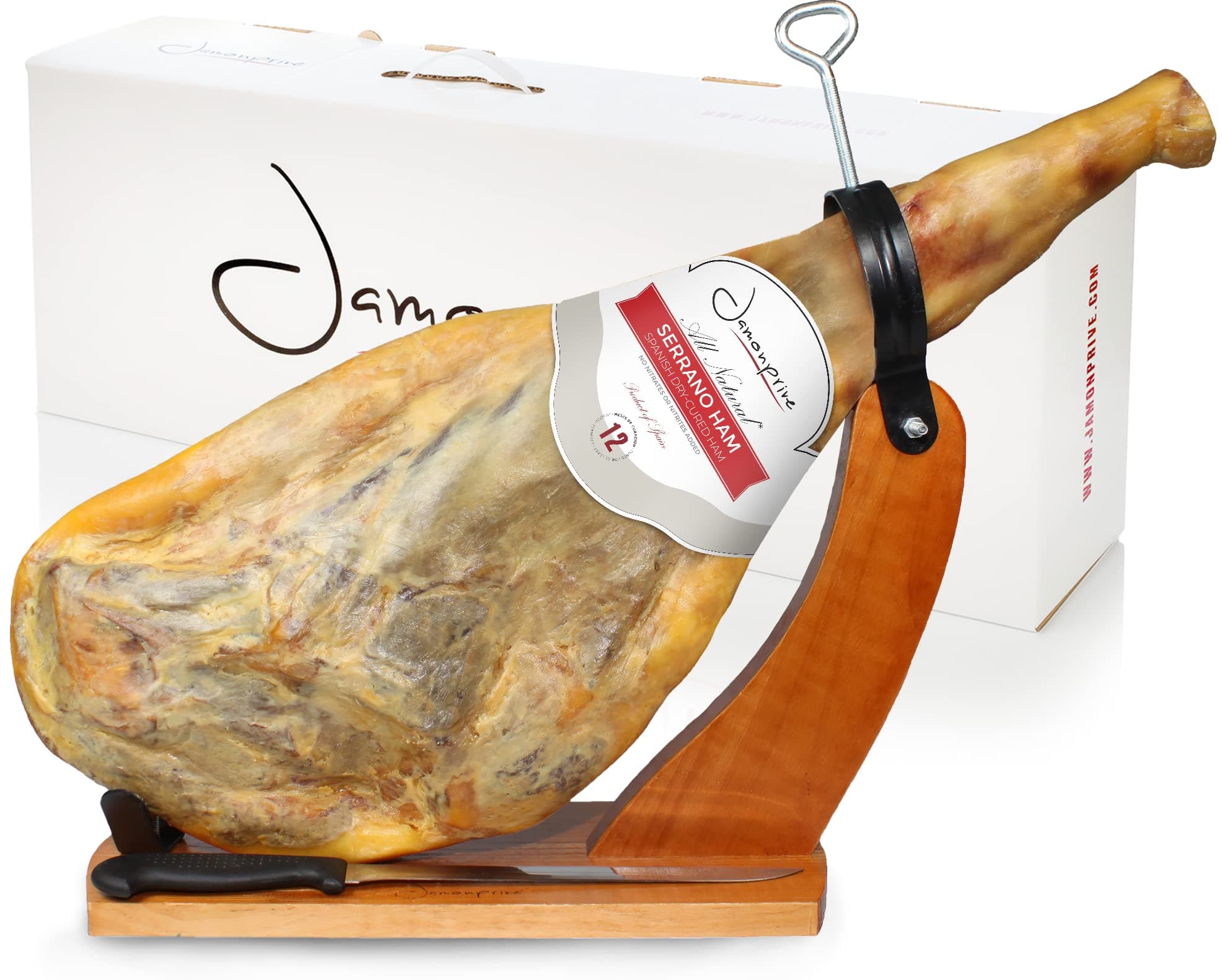 - Spanish Serrano Ham Bone in from Spain 14-17 lb with Holder & Knife - All Natural, No Nitrates - Perfect for Tapas, Charcuterie, Parties & Family Gatherings – Ideal for Food Lovers & Gourmet Enthusiasts - Jamon Serrano - Spanish Ham