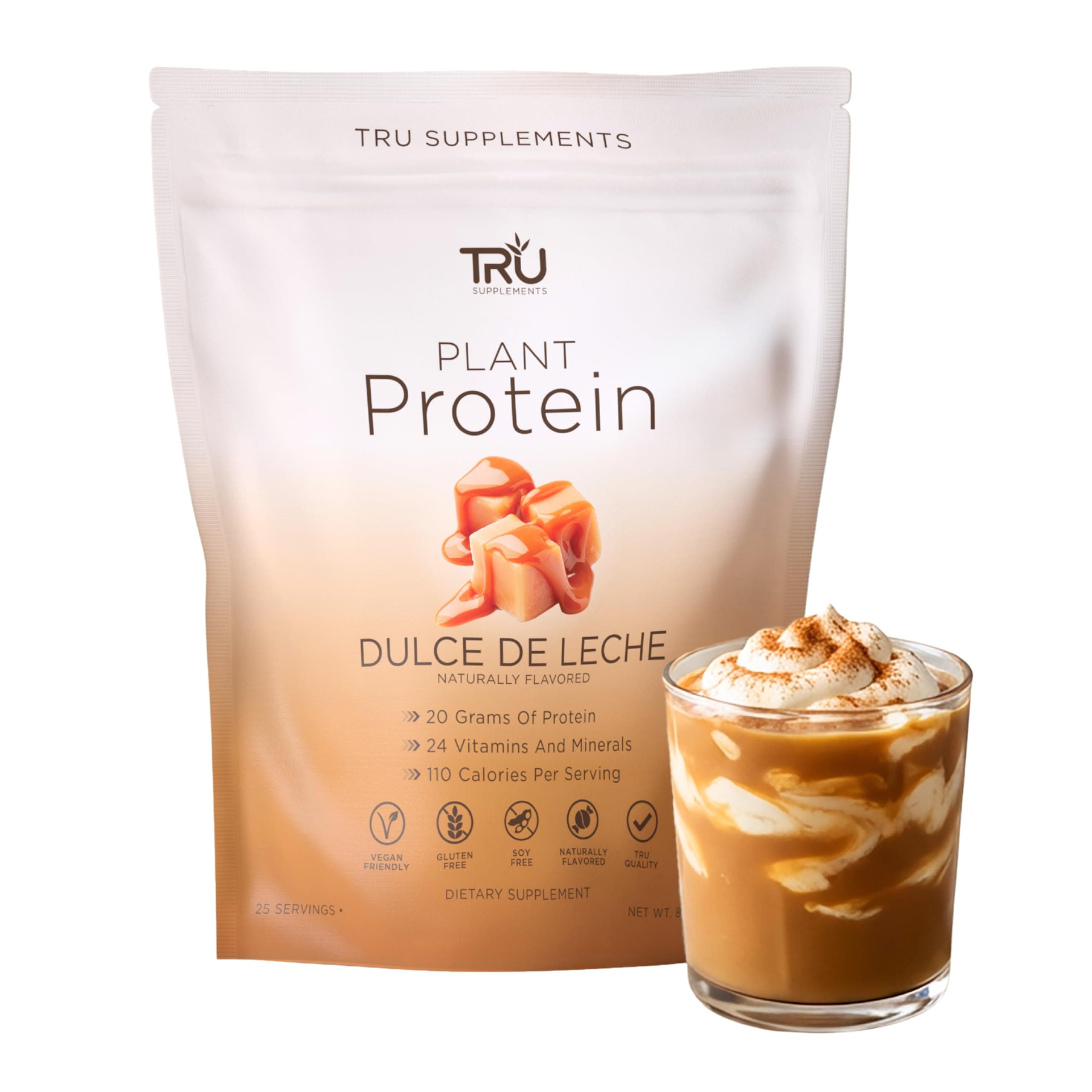 Plant Based Protein Powder, BCAA, EAA, 20g Vegan Protein, 100 Calories, 27 Vitamins, No Artificial Sweeteners 25 Servings 25 Servings (Dulce De Leche)