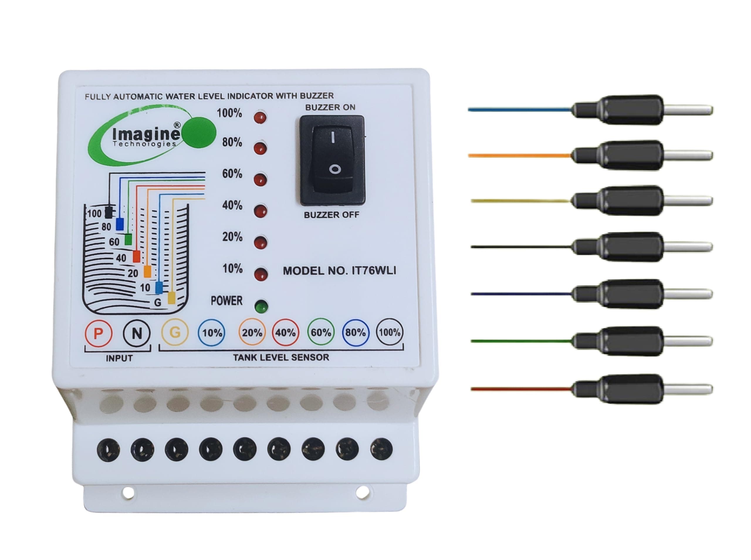 Water Level Indicator with Alarm on Tank Full with 7 Sensors (White, IT76WLI) (WITHOUT WIRE)