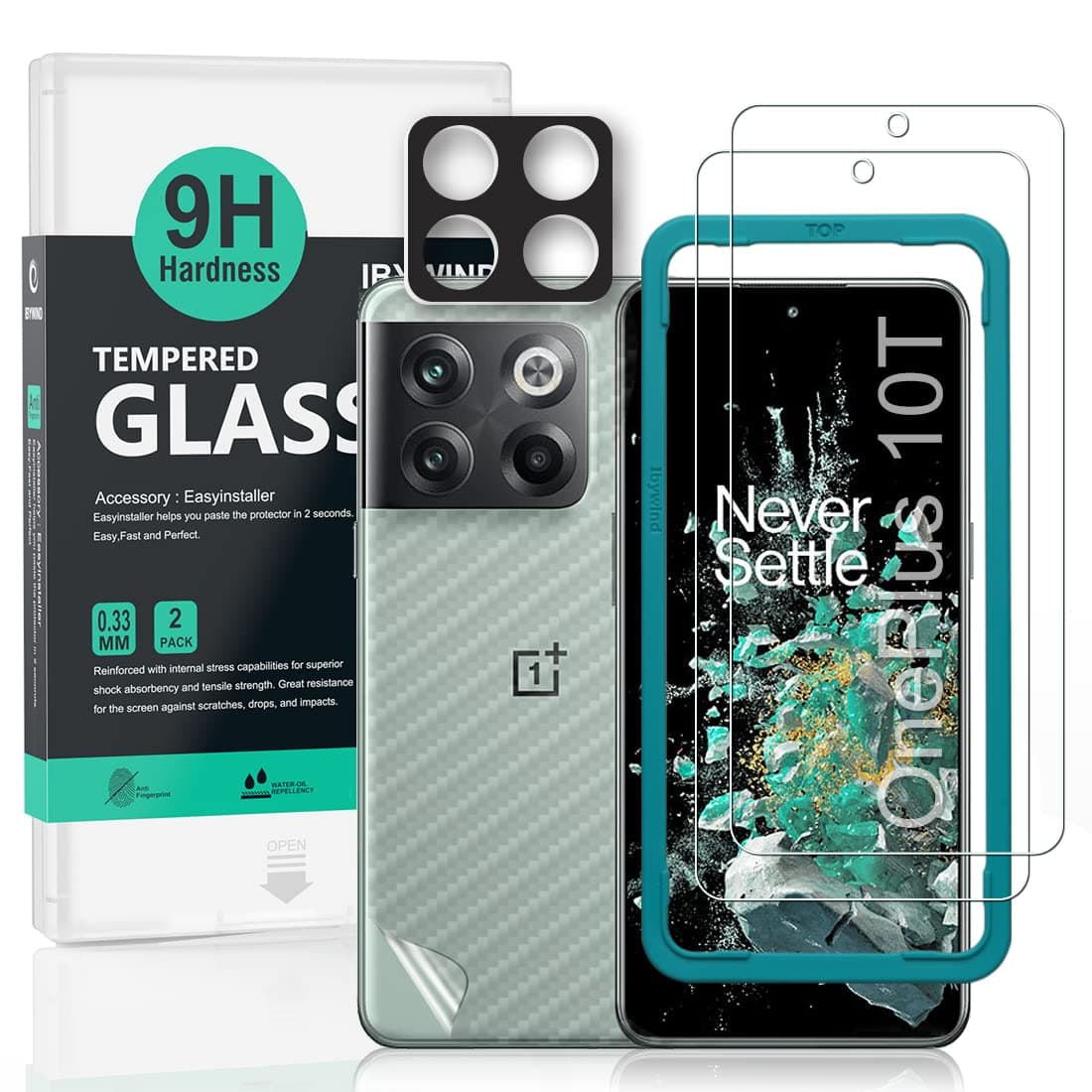 Ibywind 2 Pack Screen Protector For OnePlus 10T 5G,9H Hardness Tempered Glass[Military-Grade Protection],With 1Pc Camera Lens Protector,1Pc Back Cover,[Anti-Scratch][Anti-Shatter]