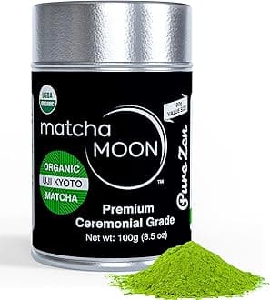 Matcha Moon Ceremonial Grade Matcha Green Tea Powder - Best For Traditionally Whisked Tea - Organic Matcha Green Tea Powder - Pure Zen - Value Size 100g Tin