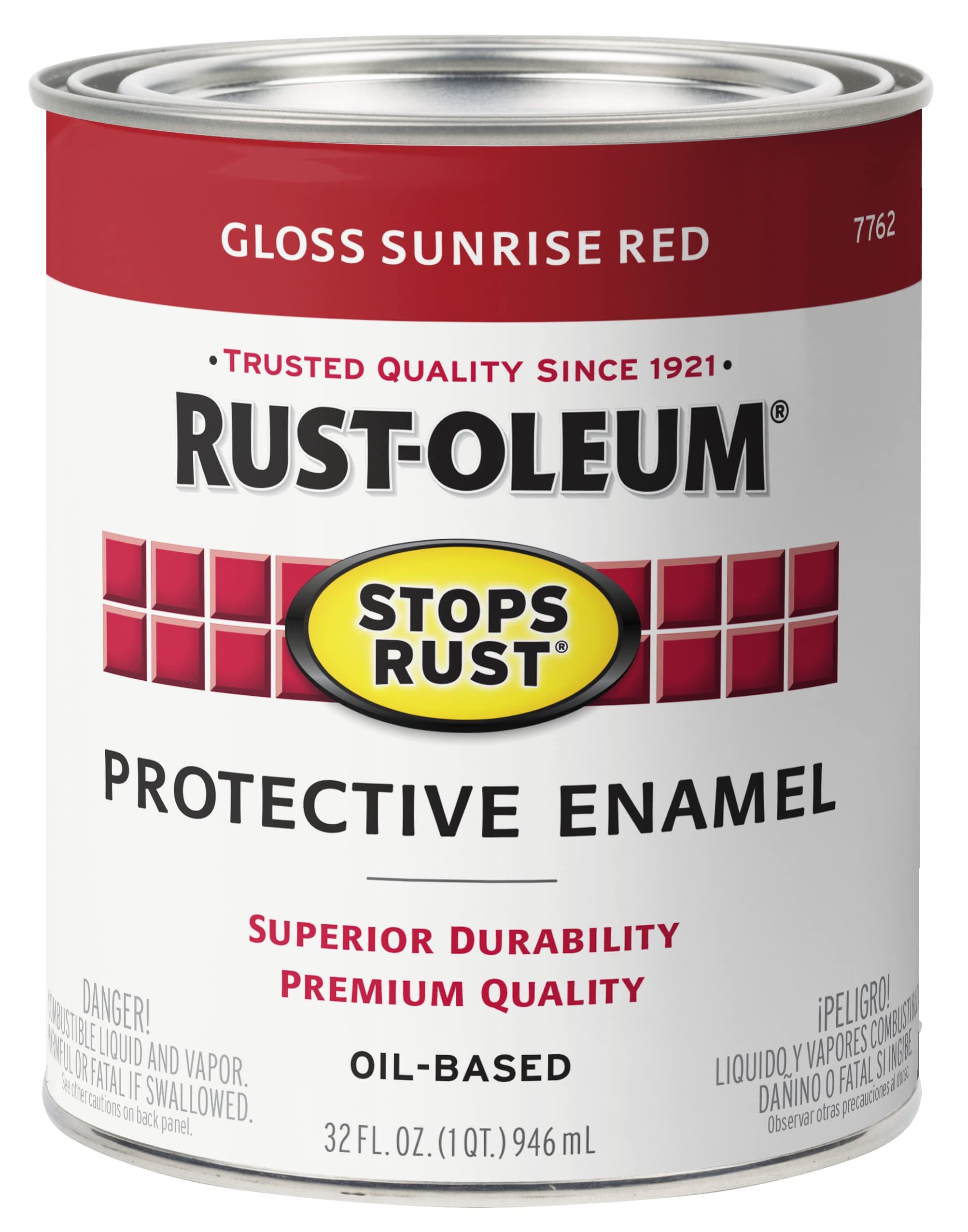 Rust-Oleum 7762502 Stops Rust Brush On Paint, Quart, Gloss Sunrise Red, (Pack of 1)