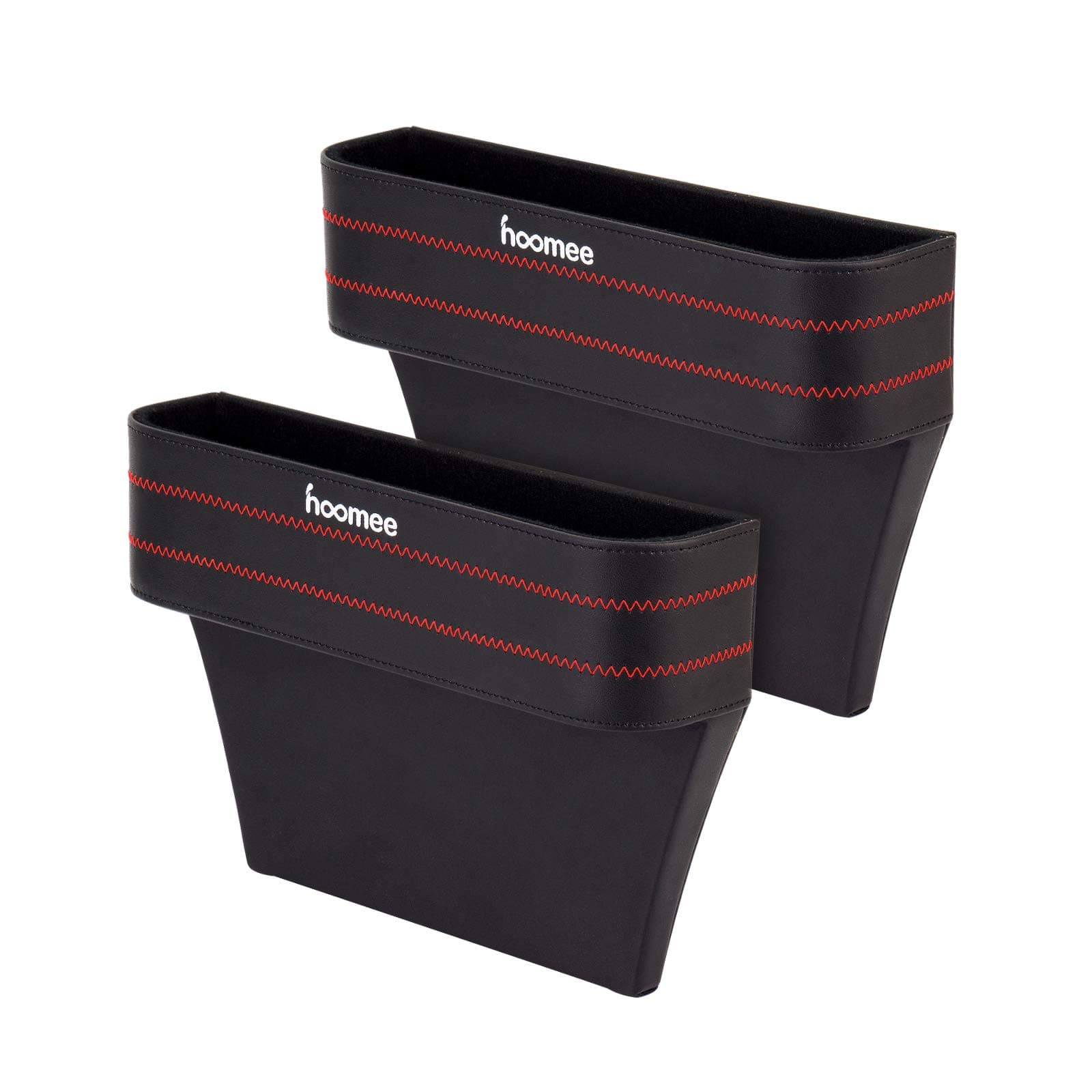 HOOMEE Deluxe PU Leather Multi-Functional Console | Auto Vehicle Seat-Side Pocket Organizer, Car Seat Gap Filler | Storage Caddy | Coin Catcher | Extra Storage-Fit Most Cars. Black 2Pack-US