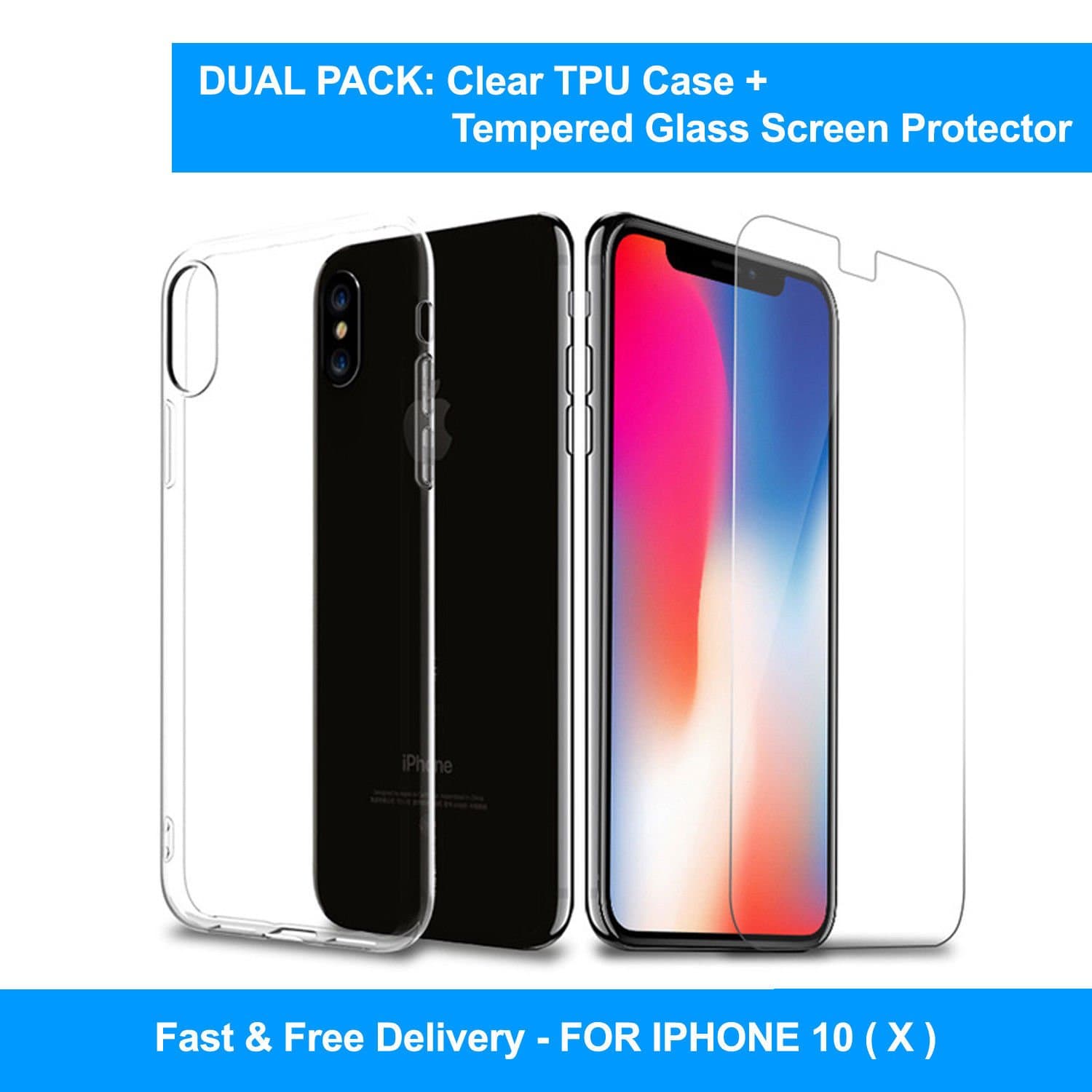 iPhone X 10 TPU Case Clear + Screen Protector Shatterproof Glass Tempered Glass Flexible Ultra Slim Thin Shock Absorption Crystal Clear Soft Durable Rubber TPU
