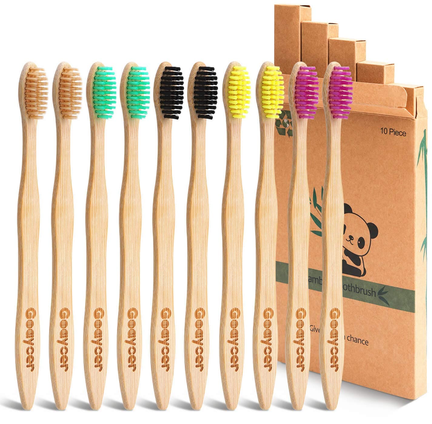 Bamboo Toothbrushes Medium Bristles - Family 10 Pack Eco Friendly Biodegradable Organic Premium Wooden Toothbrush