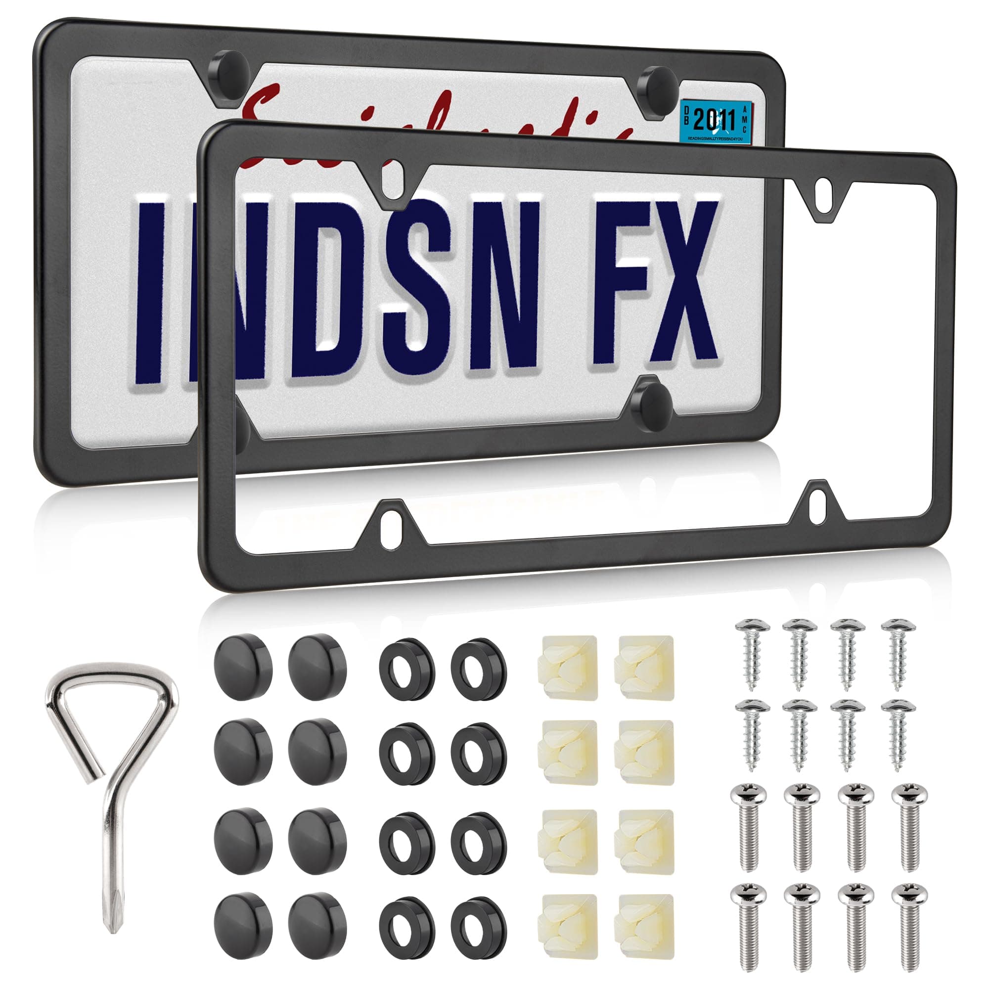 RED WOLF 2 License Plate Frames Matte Black Stainless Steel Metal License Plate Cover Tags 4 Holes Mount on Front Rear Bumper, with Screw Accessories Foam Pad Nylon Insert Nut, 1 Pair