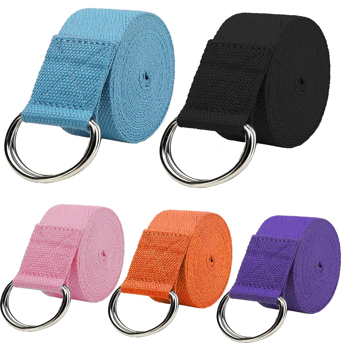 2 Pack Yoga Strap (6ft) Stretch Band with Adjustable Metal D Ring Buckle Loop | Exercise & Fitness Stretching for Yoga, Pilates, Physical Therapy, Dance, Gym Workouts