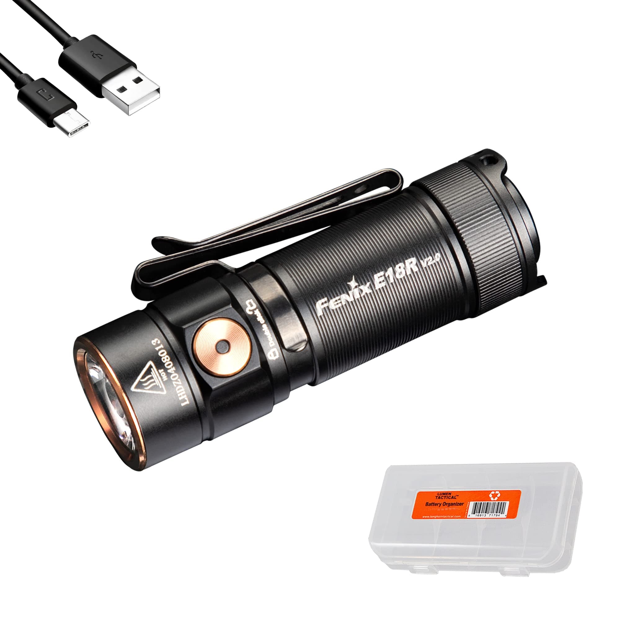 E18R V2.0 EDC Flashlight, 1200 Lumens USB-C Rechargeable Ultra Compact Pocket Light (Black)