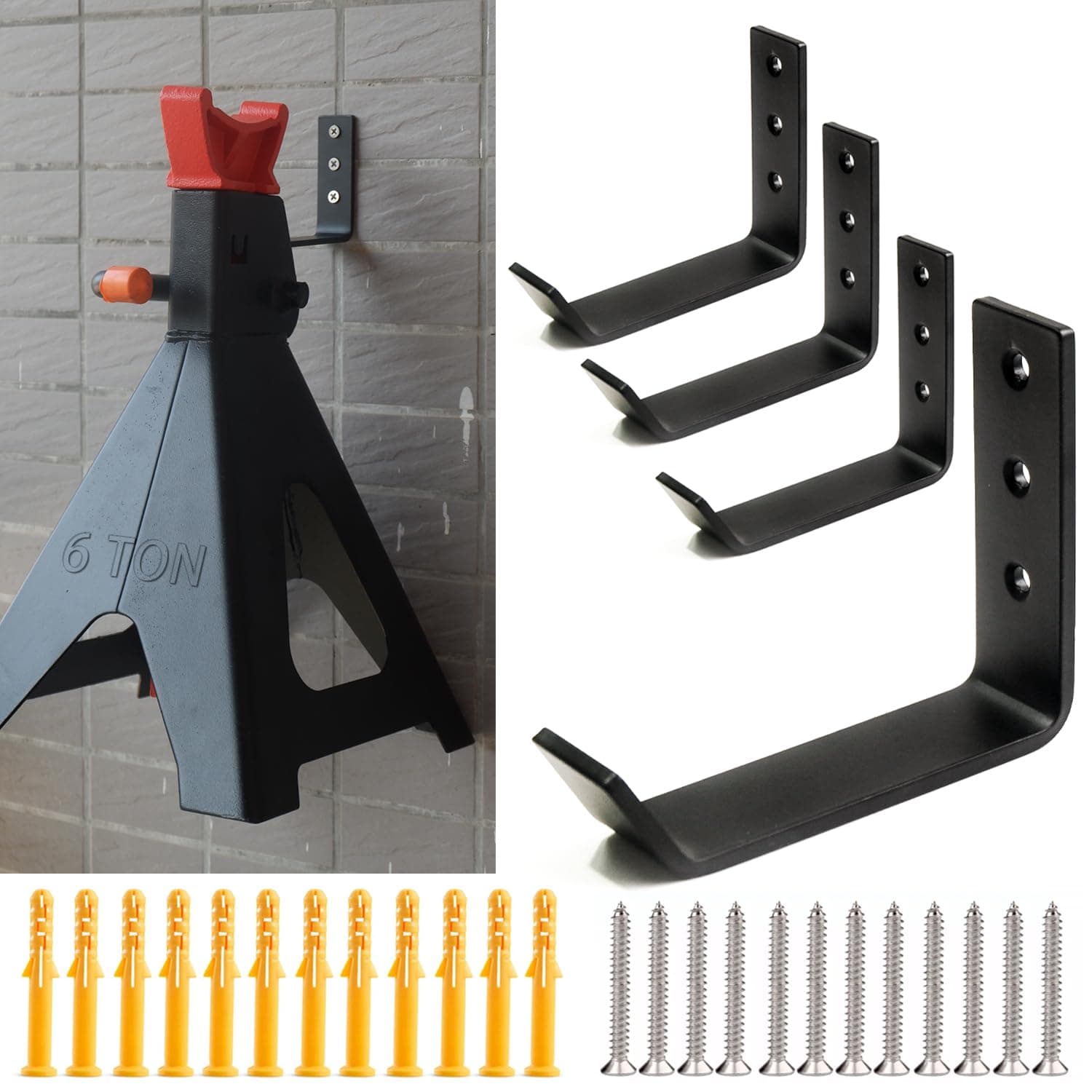 Jack Stand Wall Mount Organizer, Heavy Duty Stainless Steel 6 Tons Floor Jack Holder Wall Hook|Fits 2 3 4 6 Ton Jack Stands 4 Packs