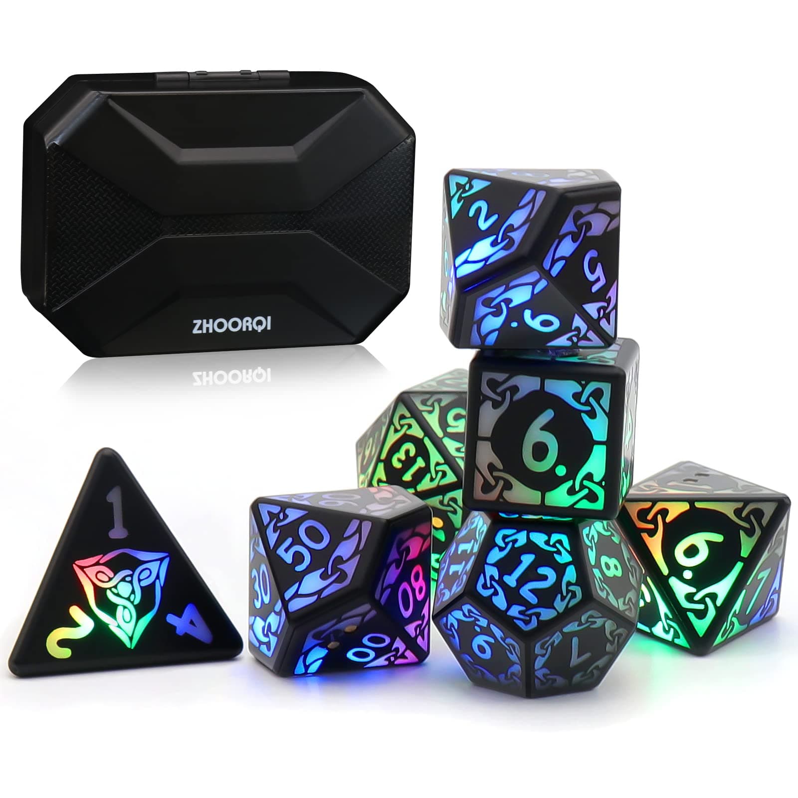 DND Dice Rechargeable with Charging Box, 7 PCS LED Dices, Dungeons and Dragons Polyhedral Dice Sets for D&D Role Playing Game (3Color Light up)