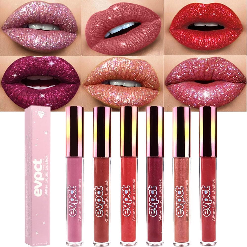 evpct 6Pcs Matte to Glitter Liquid Lipstick Long Lasting Lip Set Kit,6 Color ...