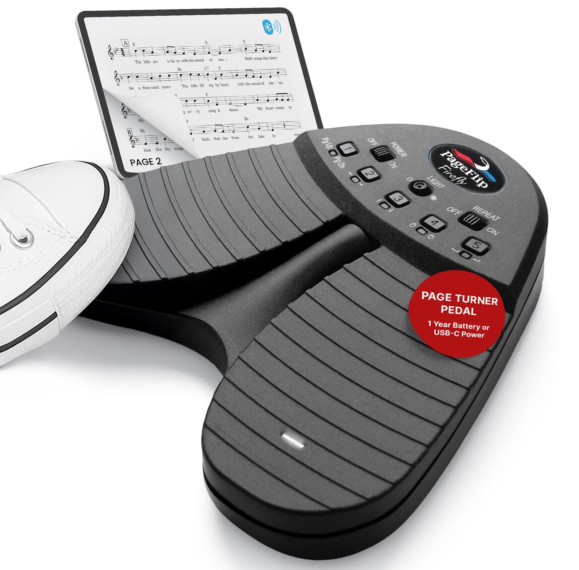 PageFlip Firefly Bluetooth Page Turner Pedal – Programmable, Illuminated Foot Pedal for iPad, Android & PC – Hands-Free Sheet Music Control – Works with forScore, OnSong, MobileSheets & 100+ Apps