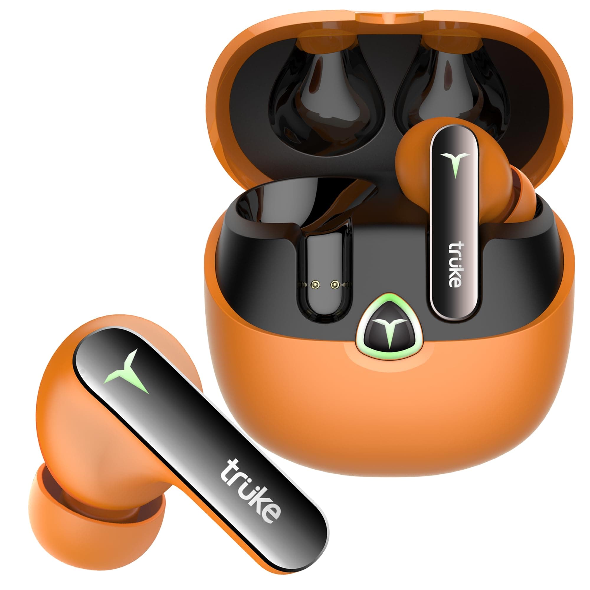 truke New Launch BTG Flex True Wireless in Ear Earbuds, Dual Pairing Ear Buds, 40ms Low Latency Gaming Mode, 60H Playtime Fast Charging, HiFi DSP Sound, Quad-Mic ENC, 13mm Driver,Bluetooth 5.4(Orange)