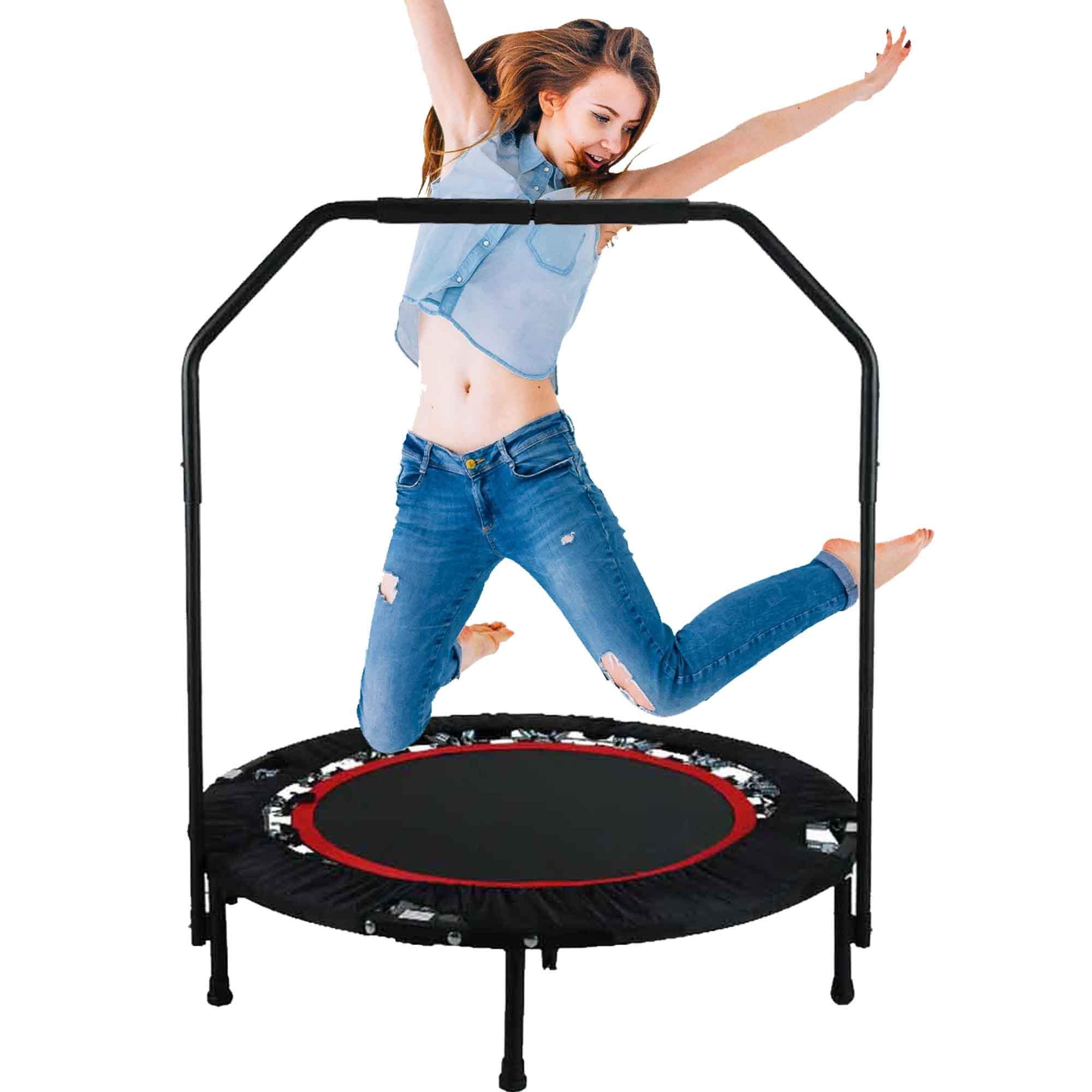 40" Rebounder Trampolines Foldable Exercise Trampoline with Adjustable Handrail for Adults or Kids