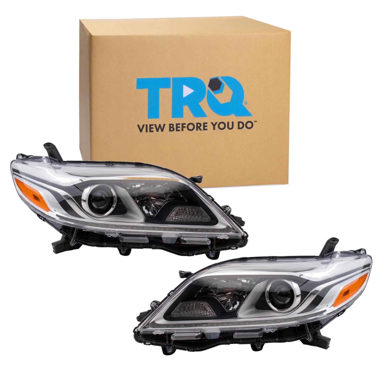 TRQ Headlight Assembly Set Headlights Driver & Passenger Side Compatible with 2015-2020 Toyota Sienna TO2502230 TO2503230