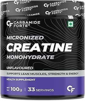 Carbamide Forte Creatine Mono Hydrate Powder | Micronized Monohydrate 100gm | Creatine Supplement for Lean Muscle Volumization, Strength & Energy - Unflavoured Powder - 33 Servings - 100g