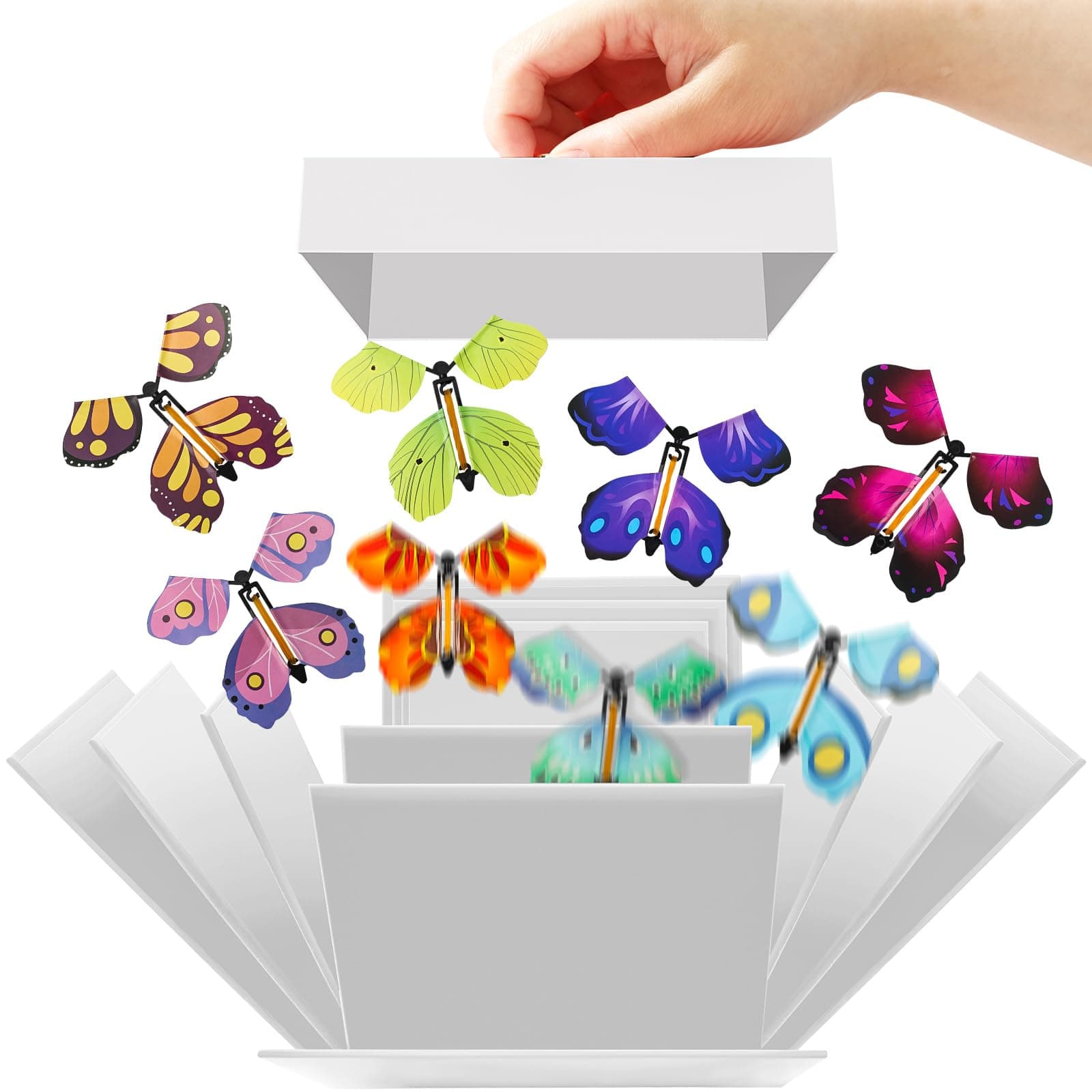 JarThenaAMCS Butterfly Explosion Gift Box Explosion White Paper Box with Flying Butterfly Surprise Candy Treat Box for Birthday Party, Cake for Delivery Supplies, 5.9 x 5.9 x 5.9 Inch