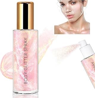 Body Glitter Spray, Moisturizing Bronze Body Shimmer Luminizer Glow Illuminator Quick-Drying and Non-Sticky Liquid Highlighter Spray for Face Hair Glitter, 60ML -Pink